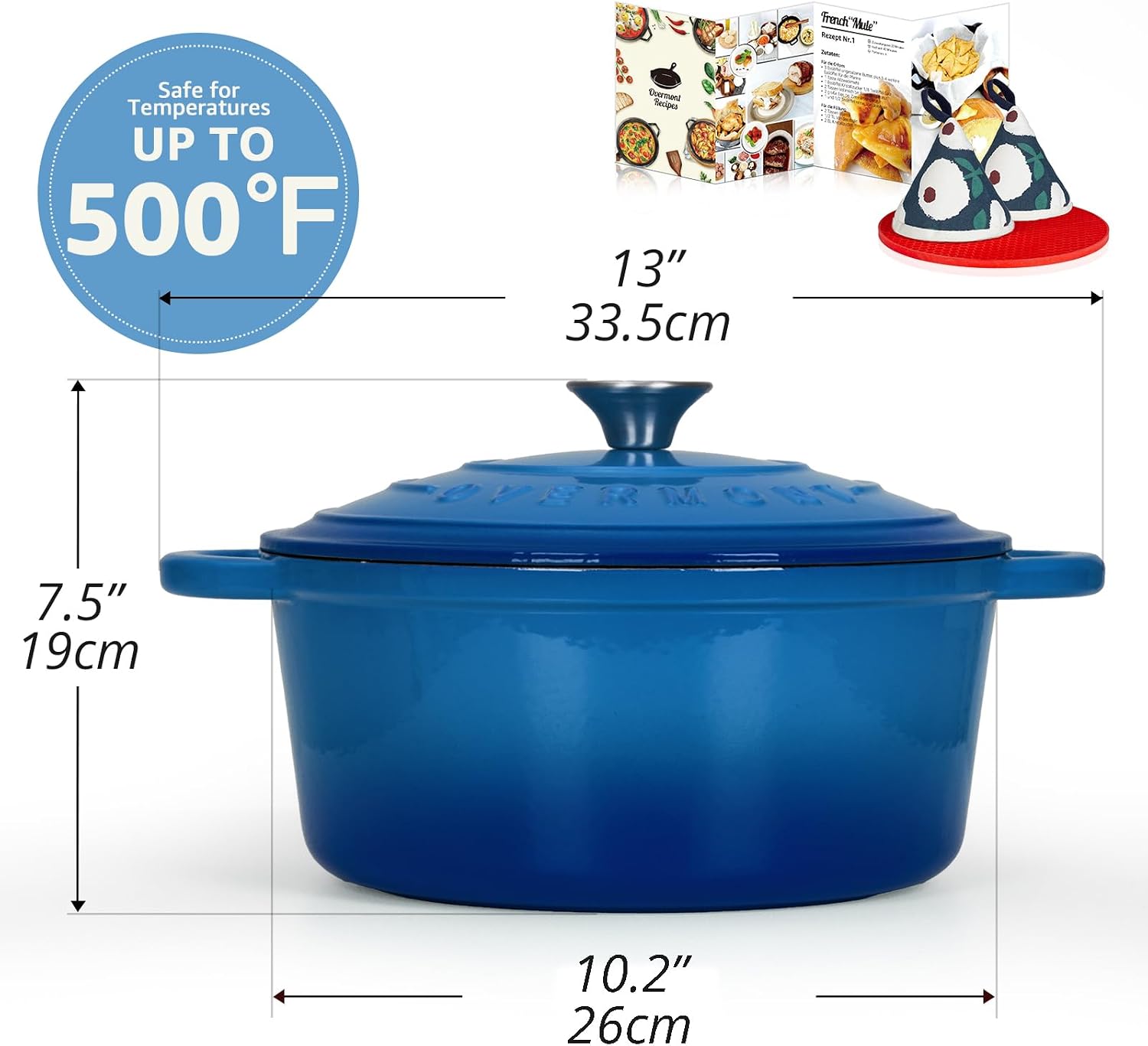 Detalle 2 de Overmont 26cm Enamelled Cast Iron Round Casserole with Lid – 5.2L/5.5QT