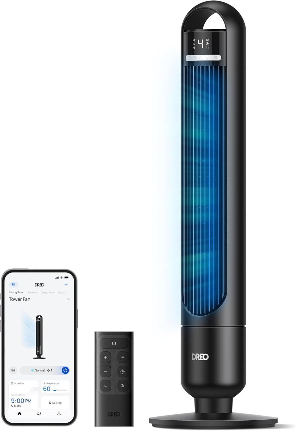 Detalle de DREO Smart Turmventilator fürs Schlafzimmer – leise, vernetzt und flexibel nutzbar