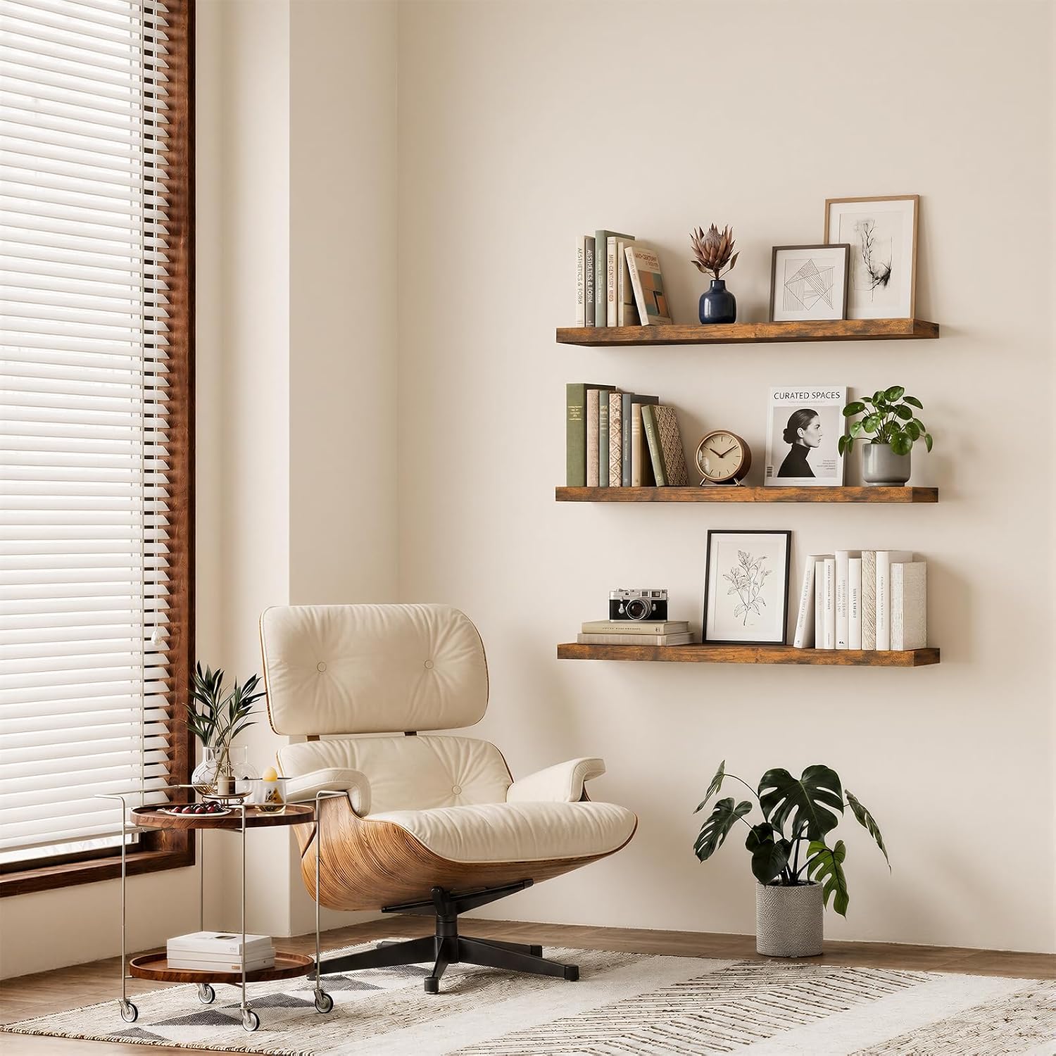 Detalle 2 de BAYKA FSD3V143 Floating Shelves, 47.2-Inch Rustic Brown, Set of 2