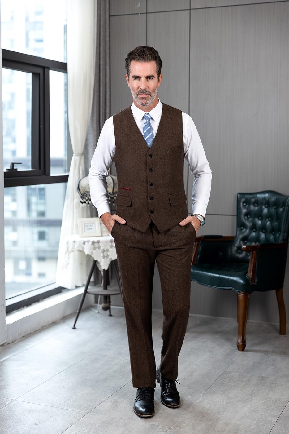 Detalle de Solovedress Wolle Anzugweste – Formale Regular Fit für Hochzeit, Groomsmen und Alltag