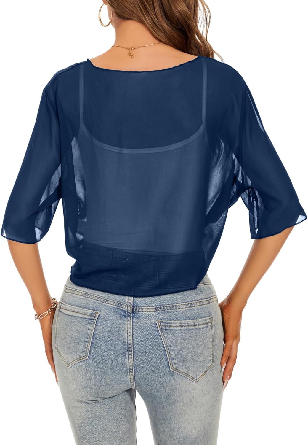Thumbnail 3 de HANERDUN Damen-Bolero aus Chiffon mit 3/4-Ärmeln und Taillenverschluss