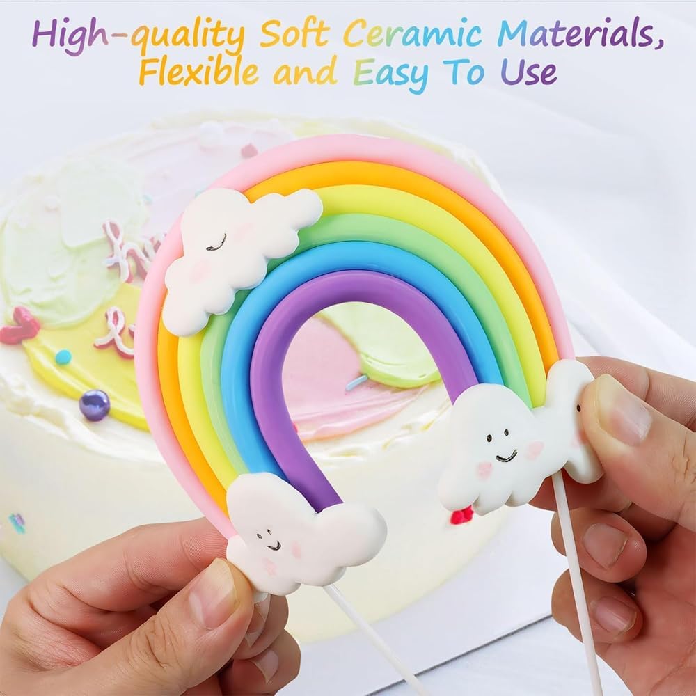 Detalle 2 de Regenbogen Tortendeko Kindergeburtstag – 2er Set Weicher Keramik Kuchen Topper