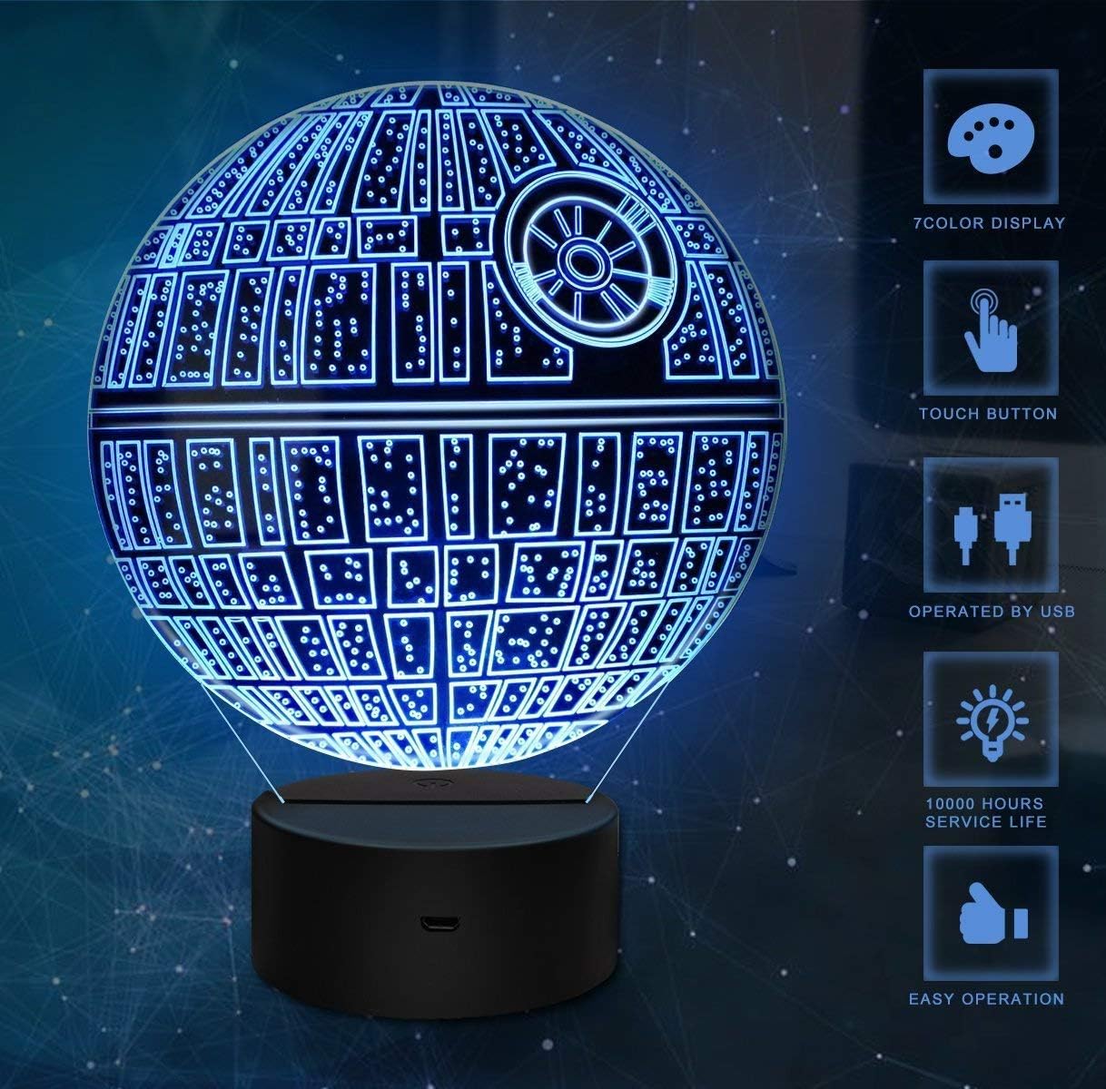 Detalle 2 de yiyicas 3D Illusion Lamp 7‑colour Night Light