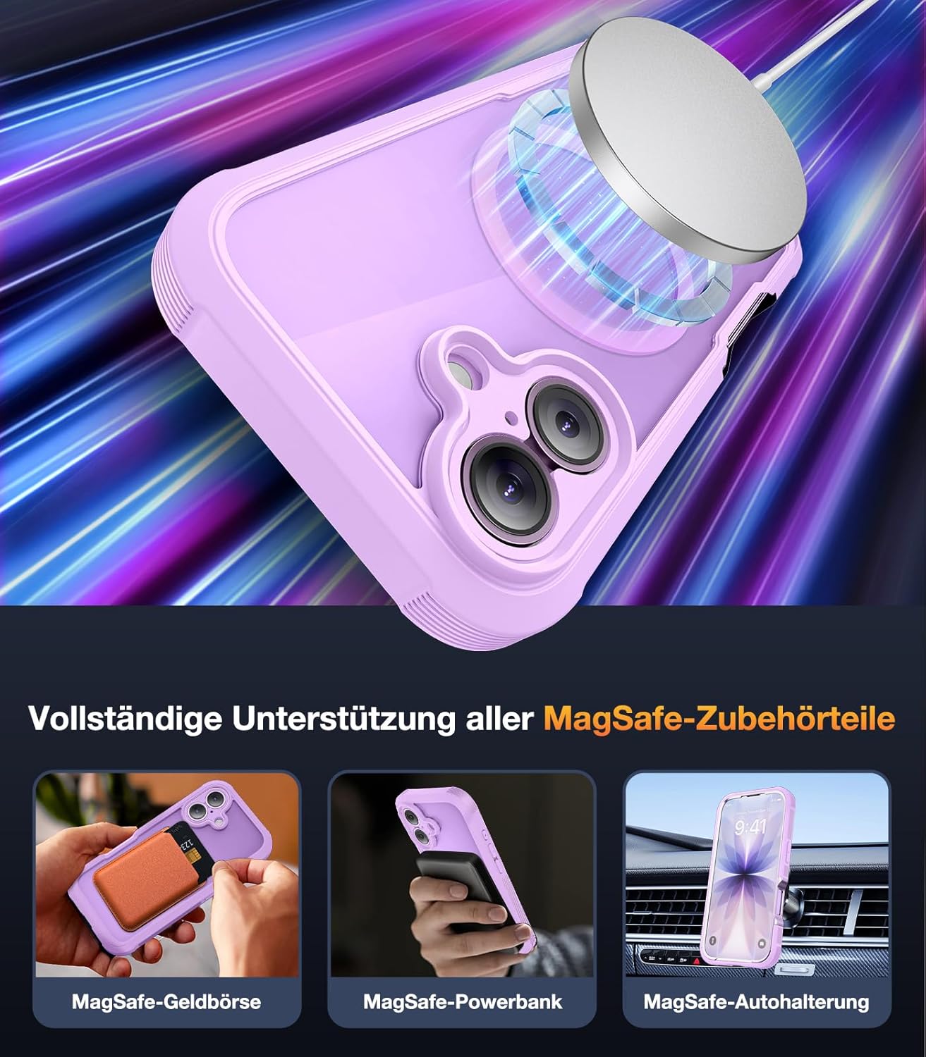 Thumbnail 3 de Diaclara iPhone 17 Hülle mit MagSafe – 360° Militärschutz inkl. Displayschutzfolie, Violett