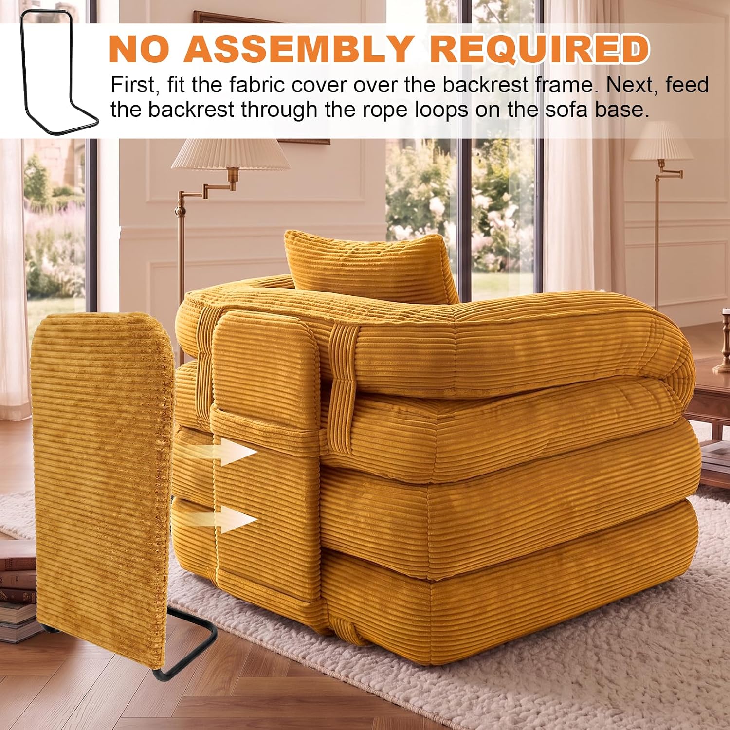 Detalle de CUBIOU Y8022-Orange 3-in-1 Corduroy Folding Sofa Bed