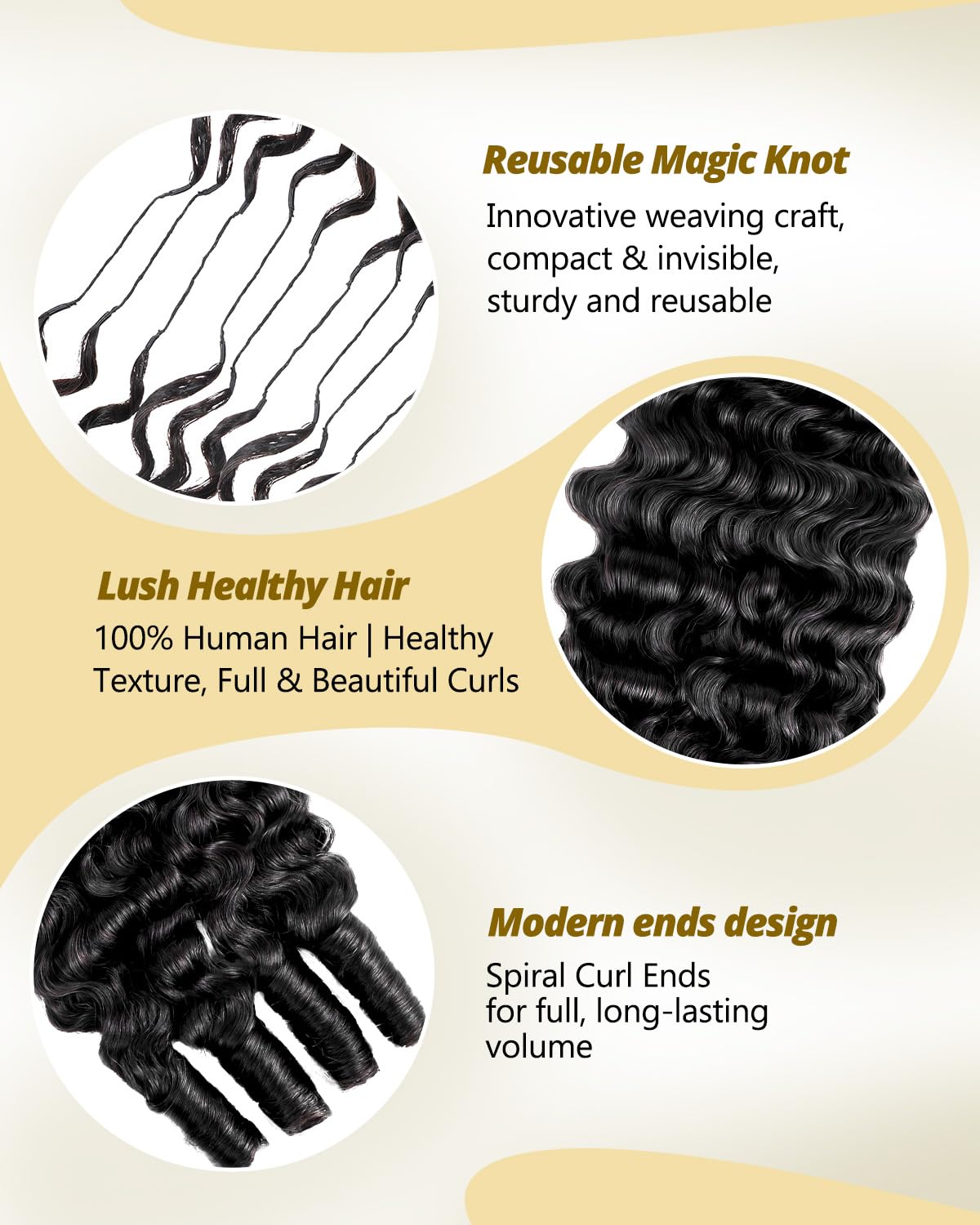 Thumbnail 2 de ISHOW Burmese Curly Crochet Hair 16", 55g, 40 Strands, Pre-Looped, Natural Black