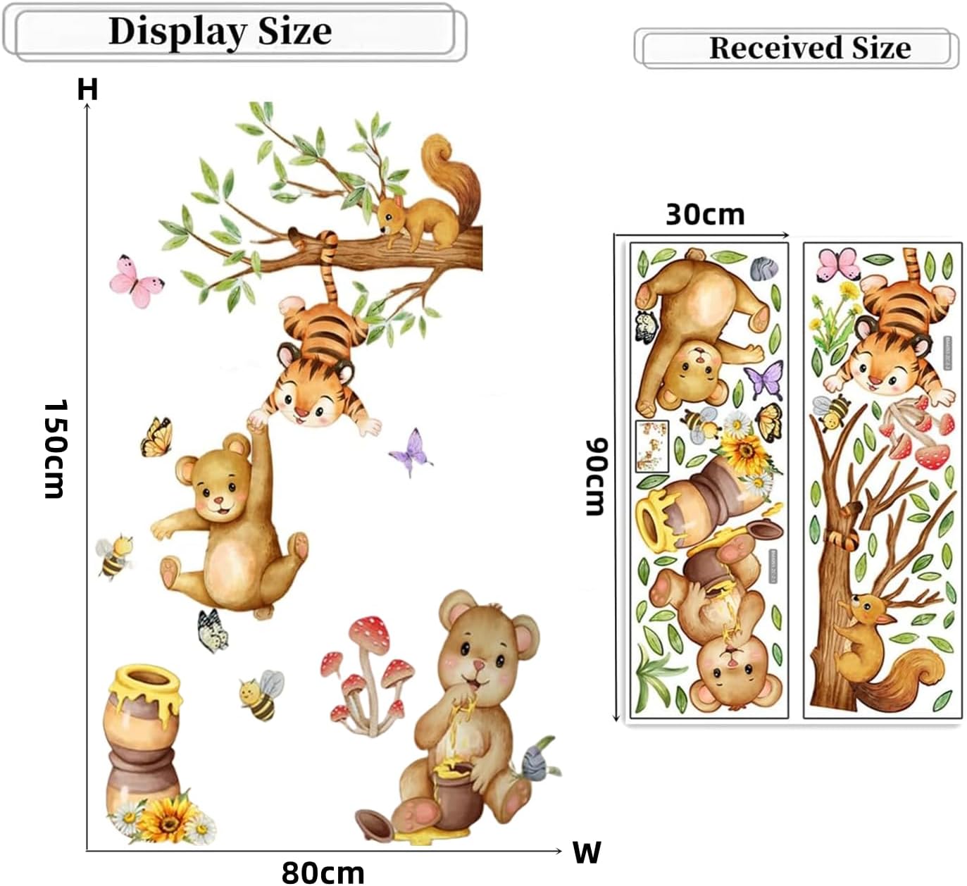 Thumbnail 3 de Bear & Tiger Wall Stickers for Nursery – Watercolour Forest Animal Wall Decals (Squirrel, Bees & Honey)