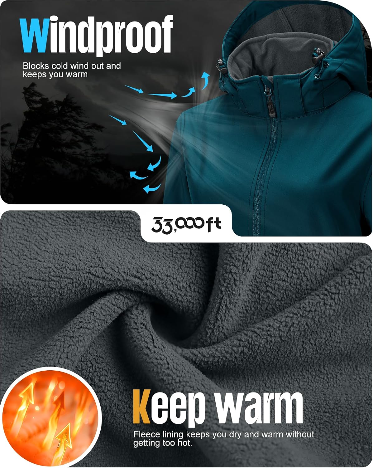 Thumbnail 6 de 33,000ft Women's Waterproof Softshell Jacket with Fleece Lining and Removable Hood