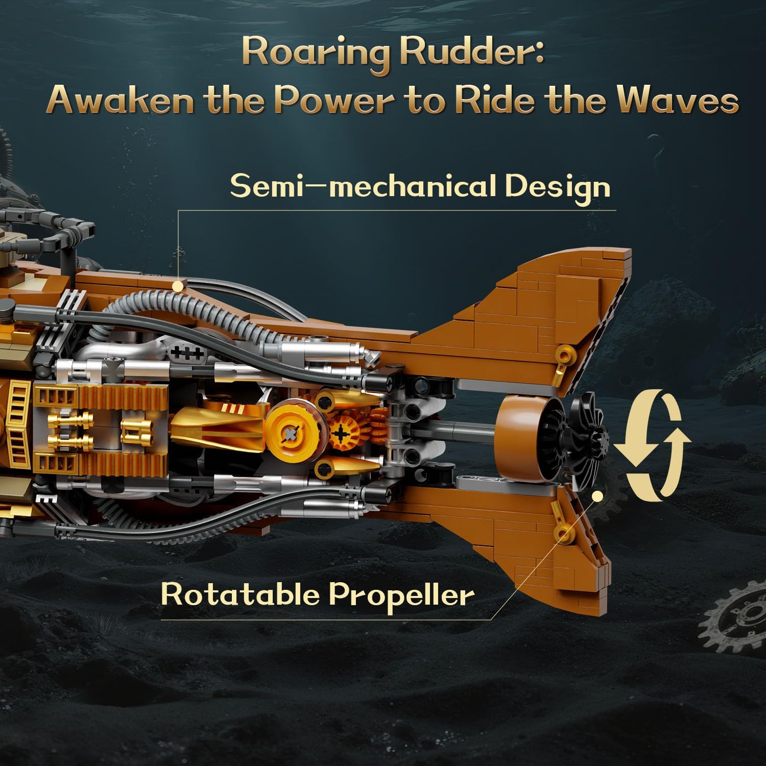 Detalle de PANTASY Steampunk Nautilus U-Boot Klemmbausteine Set – Modulares 3-Sektionen-Design mit Zahnrad-Propeller
