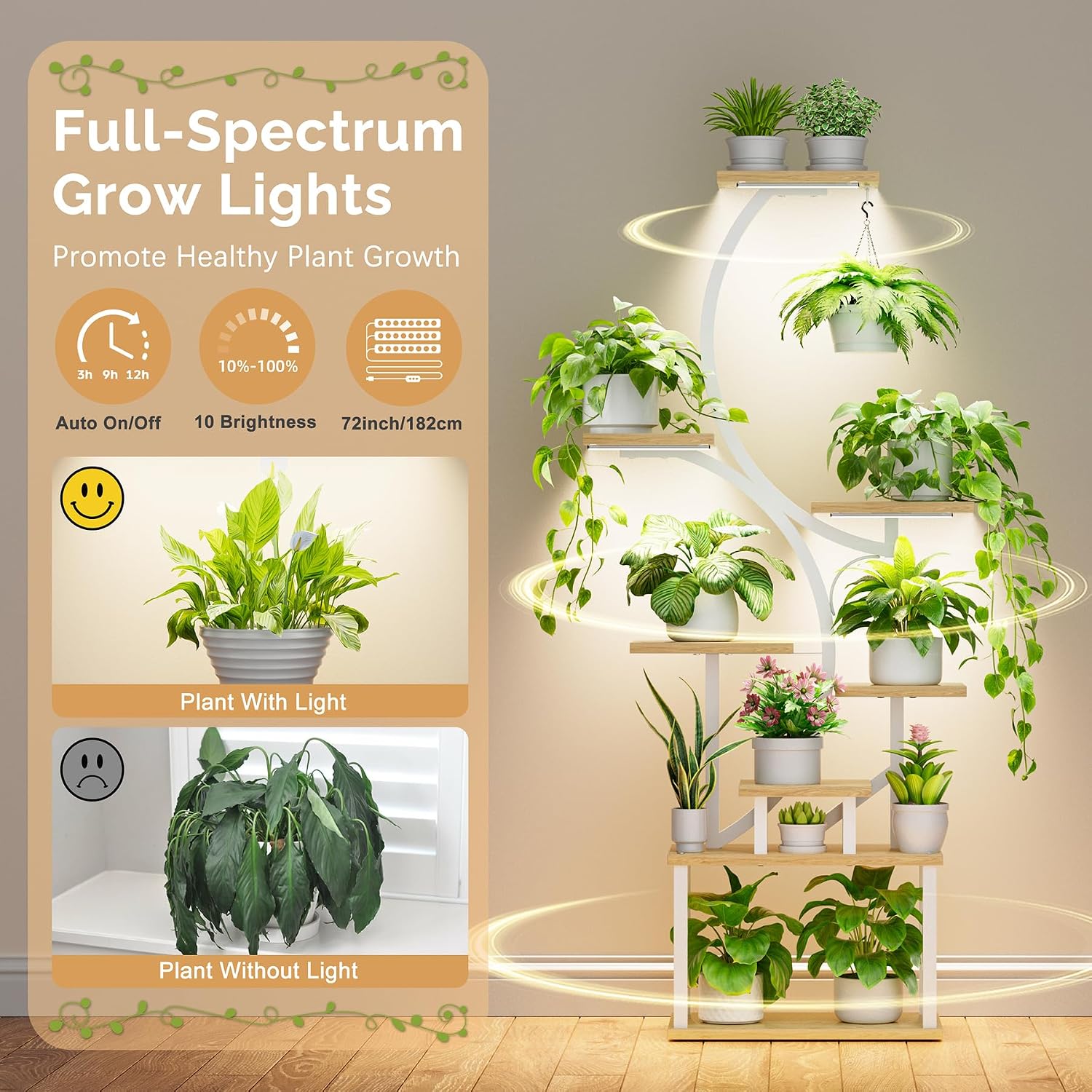 Thumbnail 2 de BACEKOLL BK251217-2 8-Tier Indoor Plant Stand with Grow Lights, 62-Inch S-Shape
