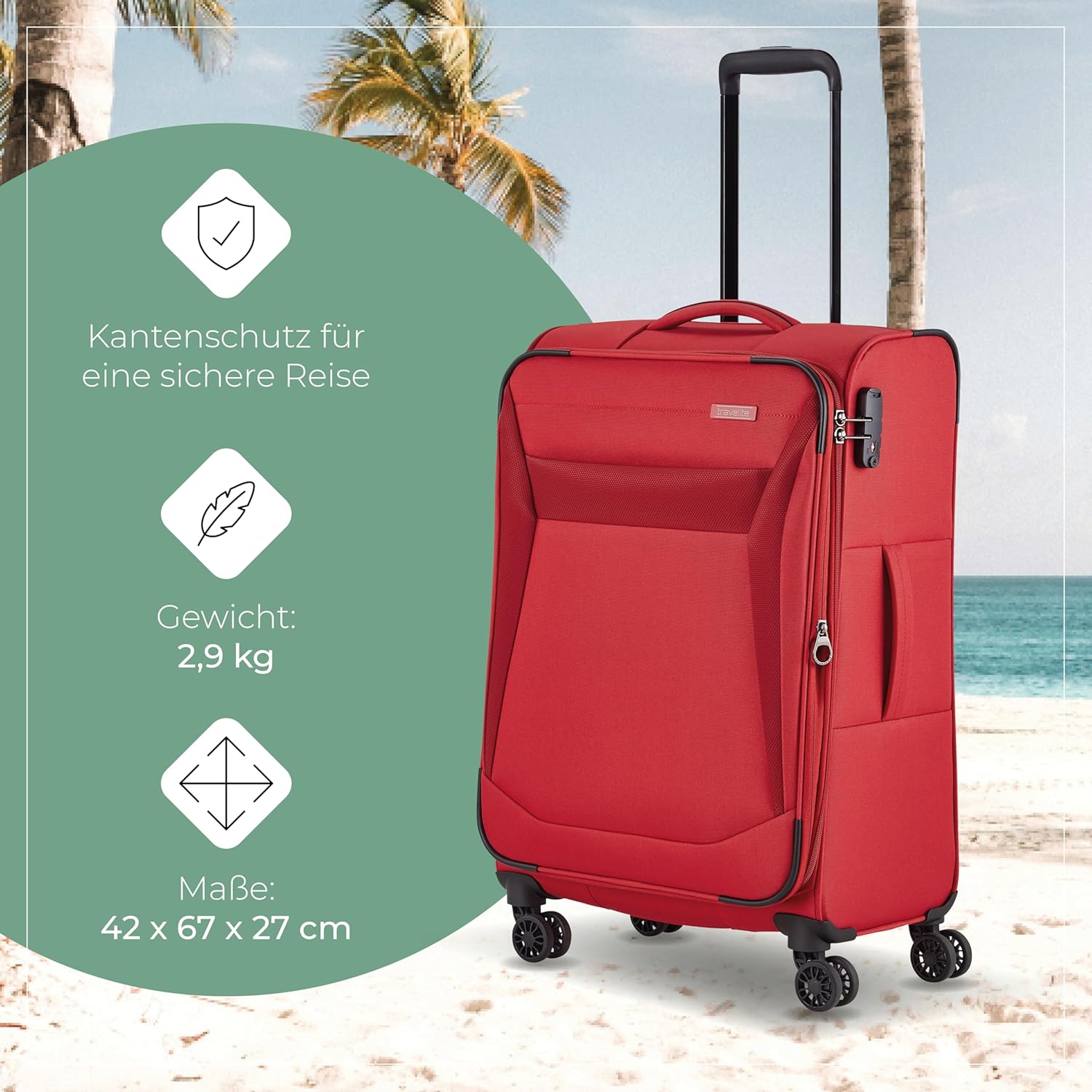 Detalle de Travelite 4-Rad Koffer Größe M Weichschale – Chios Serie, 67 cm, 60–66 l
