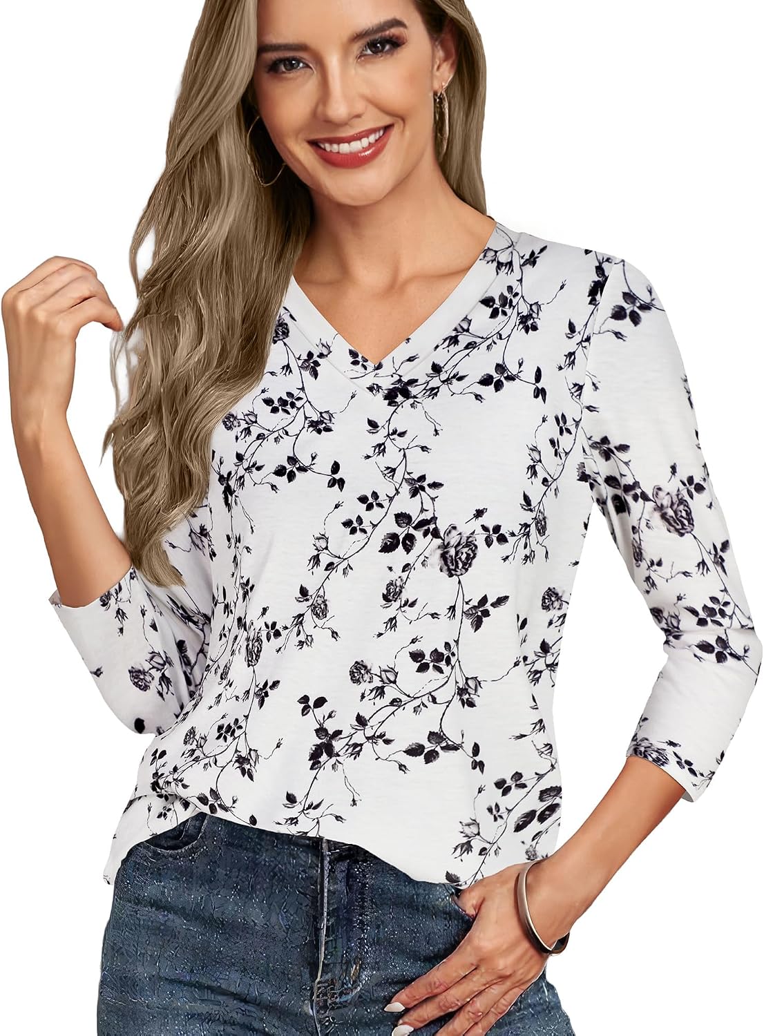 Detalle 2 de CHICALLURE Women's 3/4-Sleeve V-Neck Tunic Top