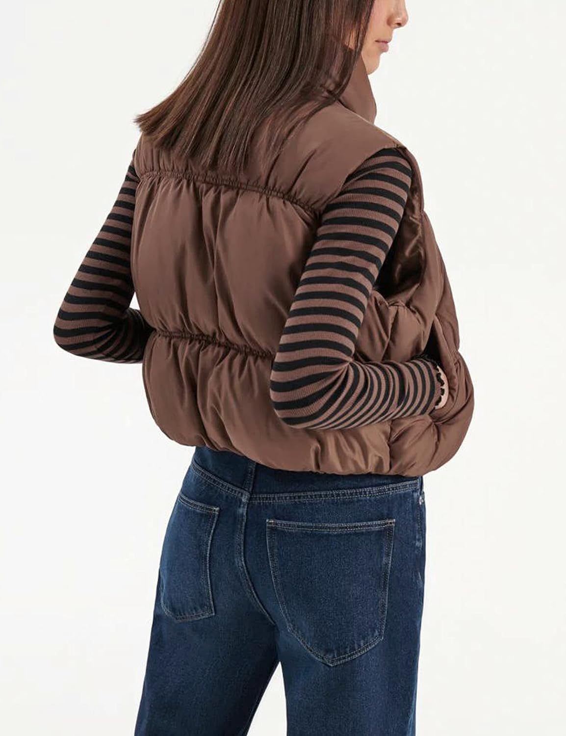 Detalle 2 de Athlisan Cropped Puffer Vest for Women, Lightweight Zip-Up with Stand Collar