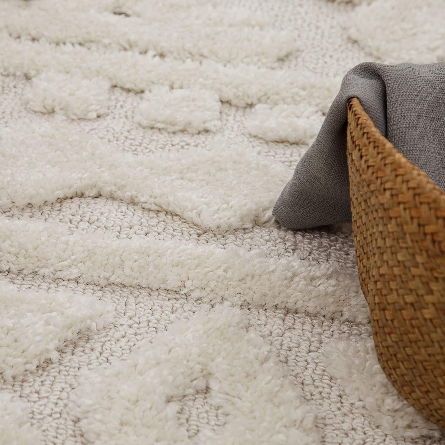 Detalle de Tapis Shaggy 160 x 220 cm Crème 📐