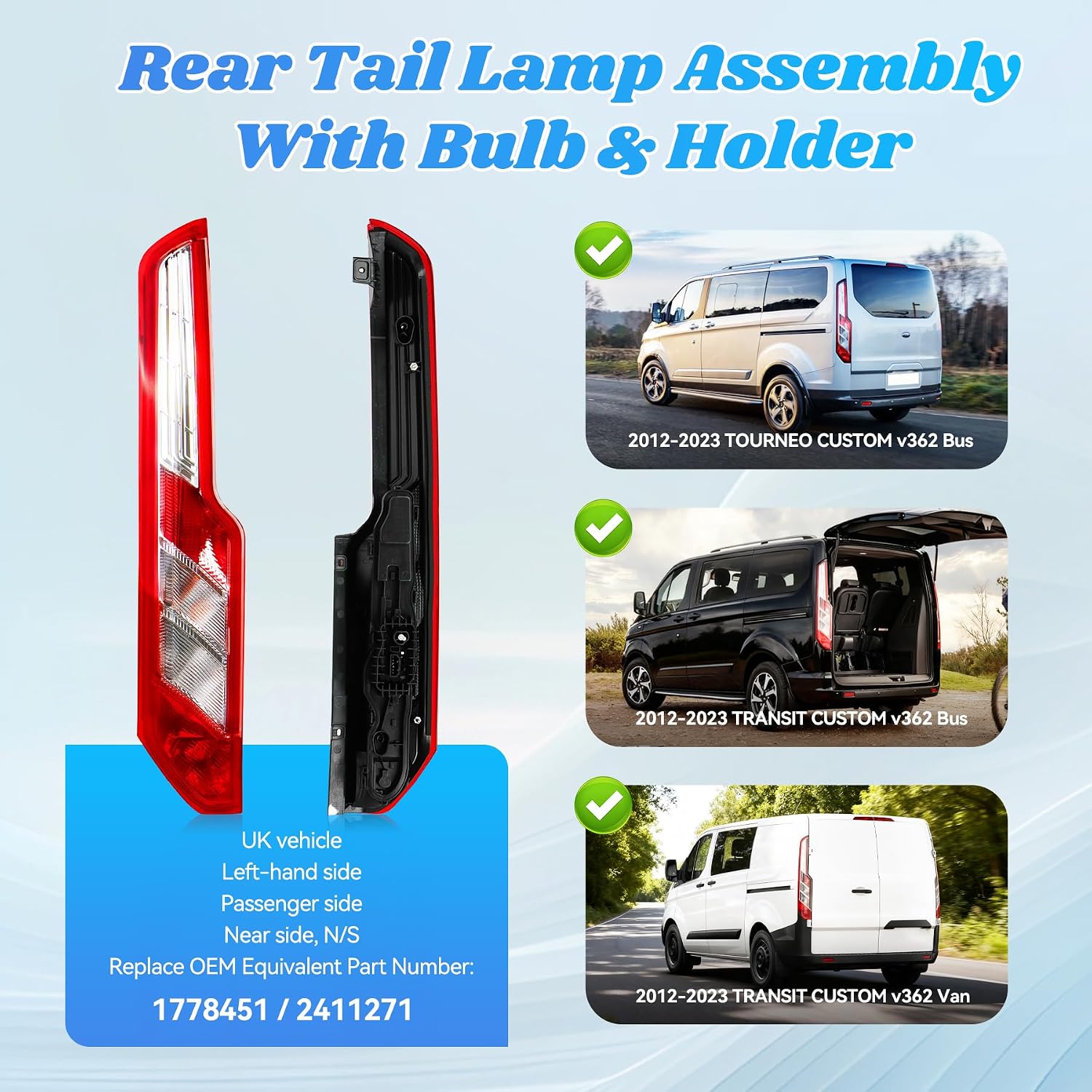 Thumbnail 1 de Convitex Left Rear Light Assembly for Ford Transit Custom V362 (2012–2023) – UK Left Side