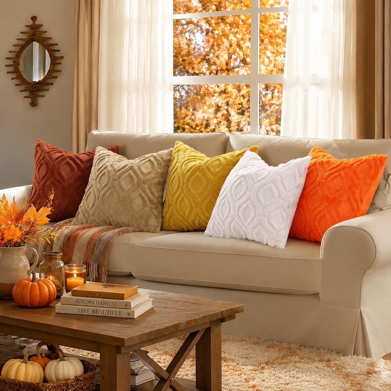 Detalle de decorUhome 18x18 Faux Fur Throw Pillow Covers, Rust, Set of 2