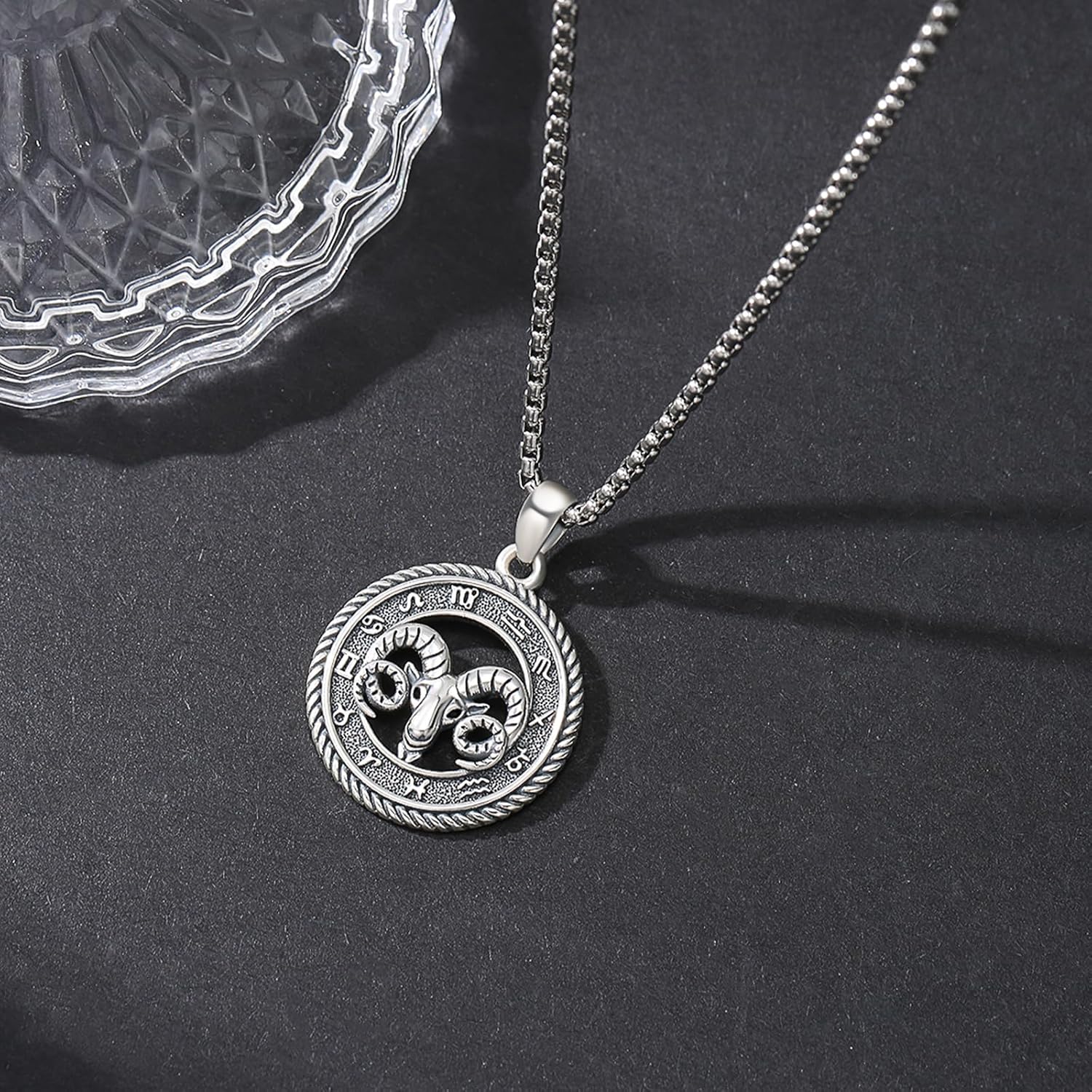 Thumbnail 6 de PARYFO 12 Sternzeichen Anhänger Halskette – 925 Sterling Silber oxidiert, Widder Symbol, Kette aus Edelstahl, Geschenkset
