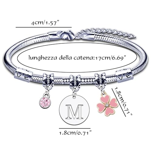 Detalle 2 de KJKJKJ lot de 26 bracelets à lettre initiale, pendentif rose réglable