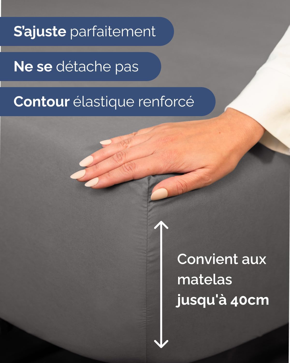 Thumbnail 2 de Drap housse CGK Unlimited 140x200 cm bonnet 40 cm extra profond en microfibre gris foncé