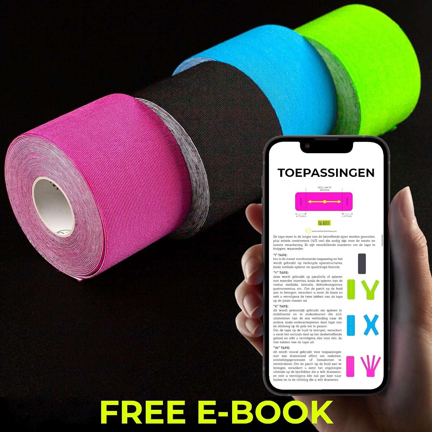 Detalle 2 de KALAHARI 4 wellness KINESIOLOGY TAPE, rayon tape 5 cm x 5 m, 4 rollen