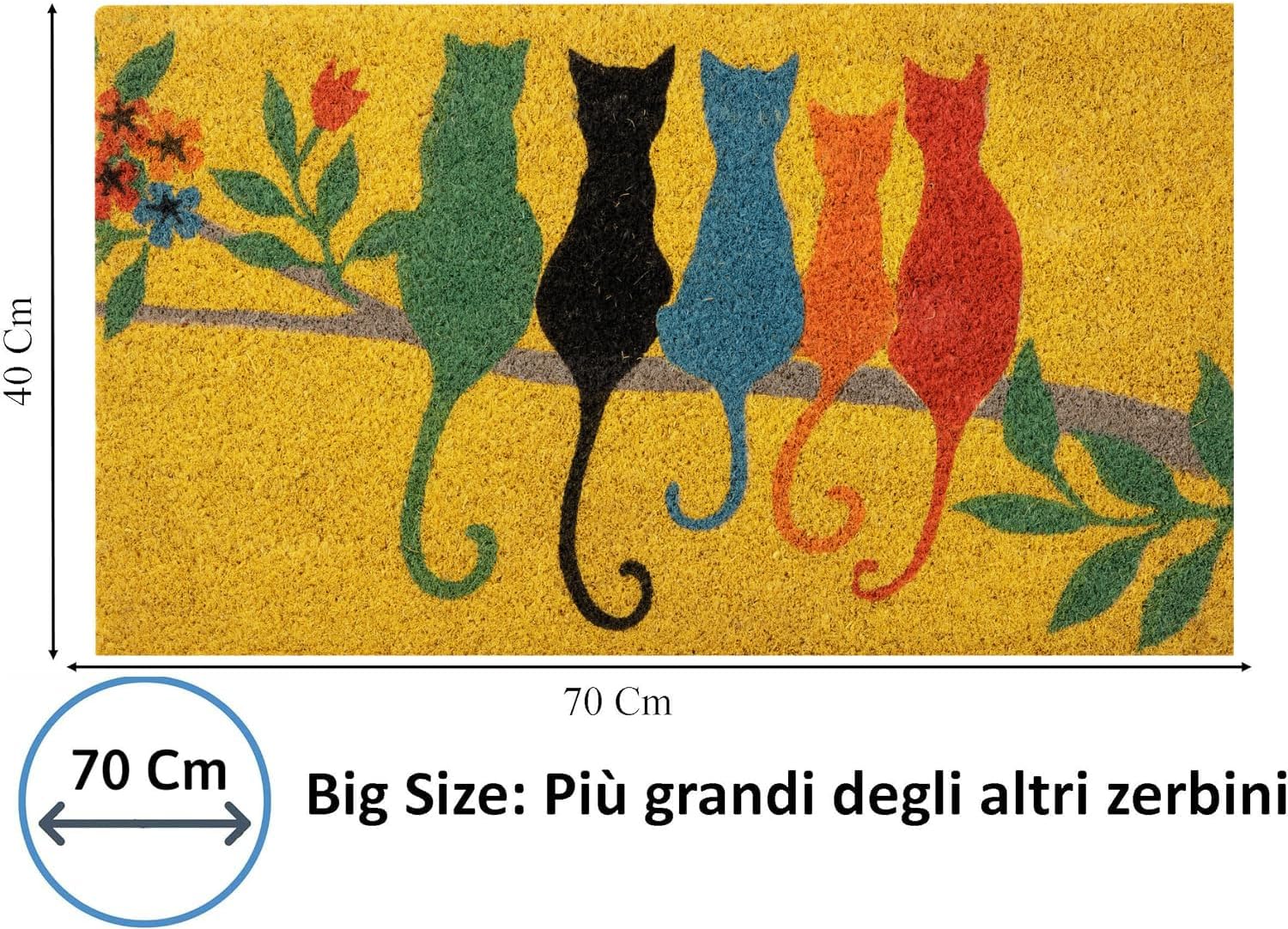 Thumbnail 1 de Baroni Home Zerbino da Esterno Ingresso Casa in Cocco Dipinto a Mano 70x40 cm – Gatto su ramo