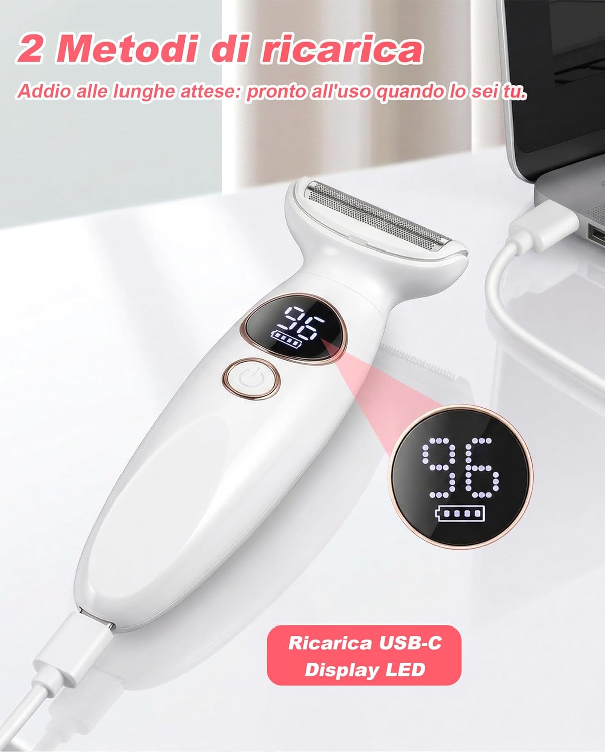 Detalle 2 de Carehabi Rasoio Elettrico Donna 5 in 1 e Rasoio Parti Intime – Wet & Dry, IPX7, USB
