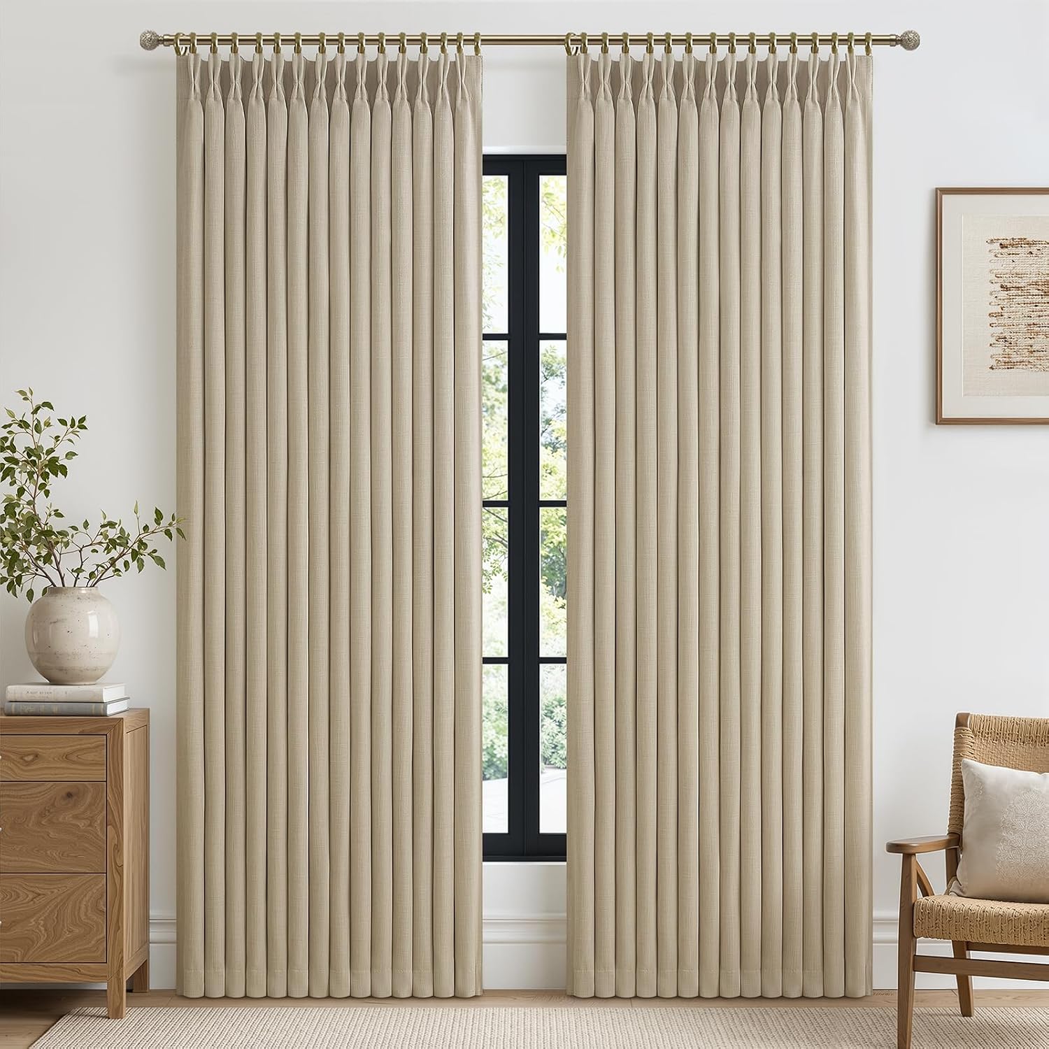 Detalle de LuxuNap Pinch Pleated Linen Blackout Curtains, 40 x 120 in, 2 Panels