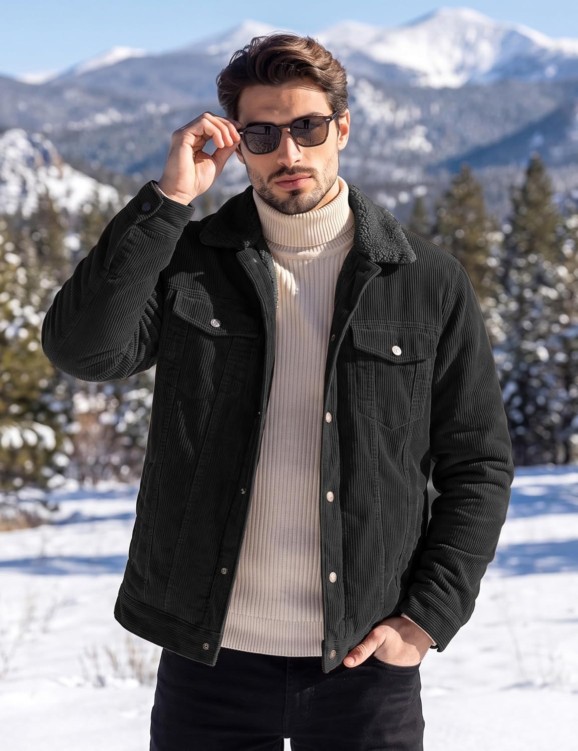 Detalle de MAGNIVIT MT-481-L22M687 Men's Corduroy Jacket, Fleece-Lined, 5 Pockets