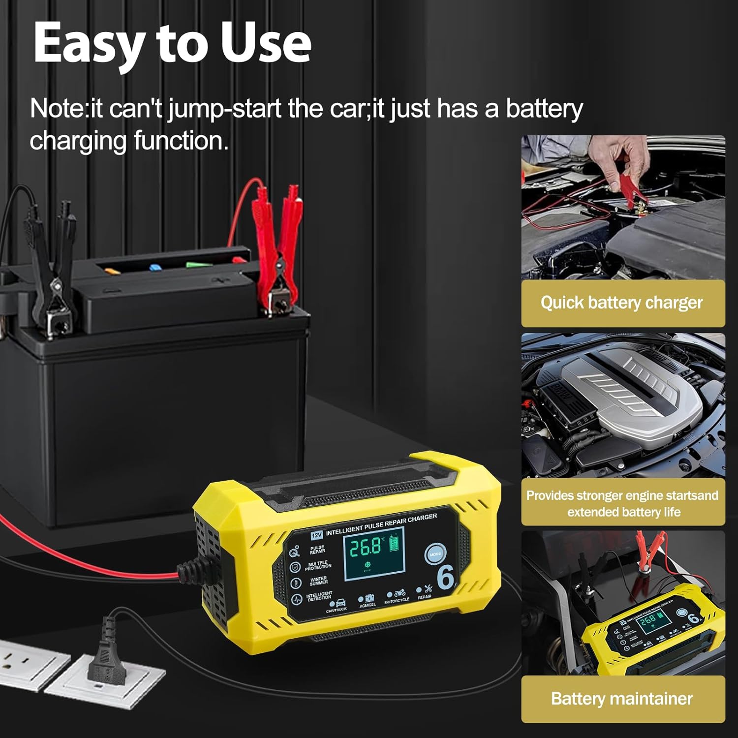 Detalle de Caricabatterie auto 12V 6A con schermo LCD e manutenzione