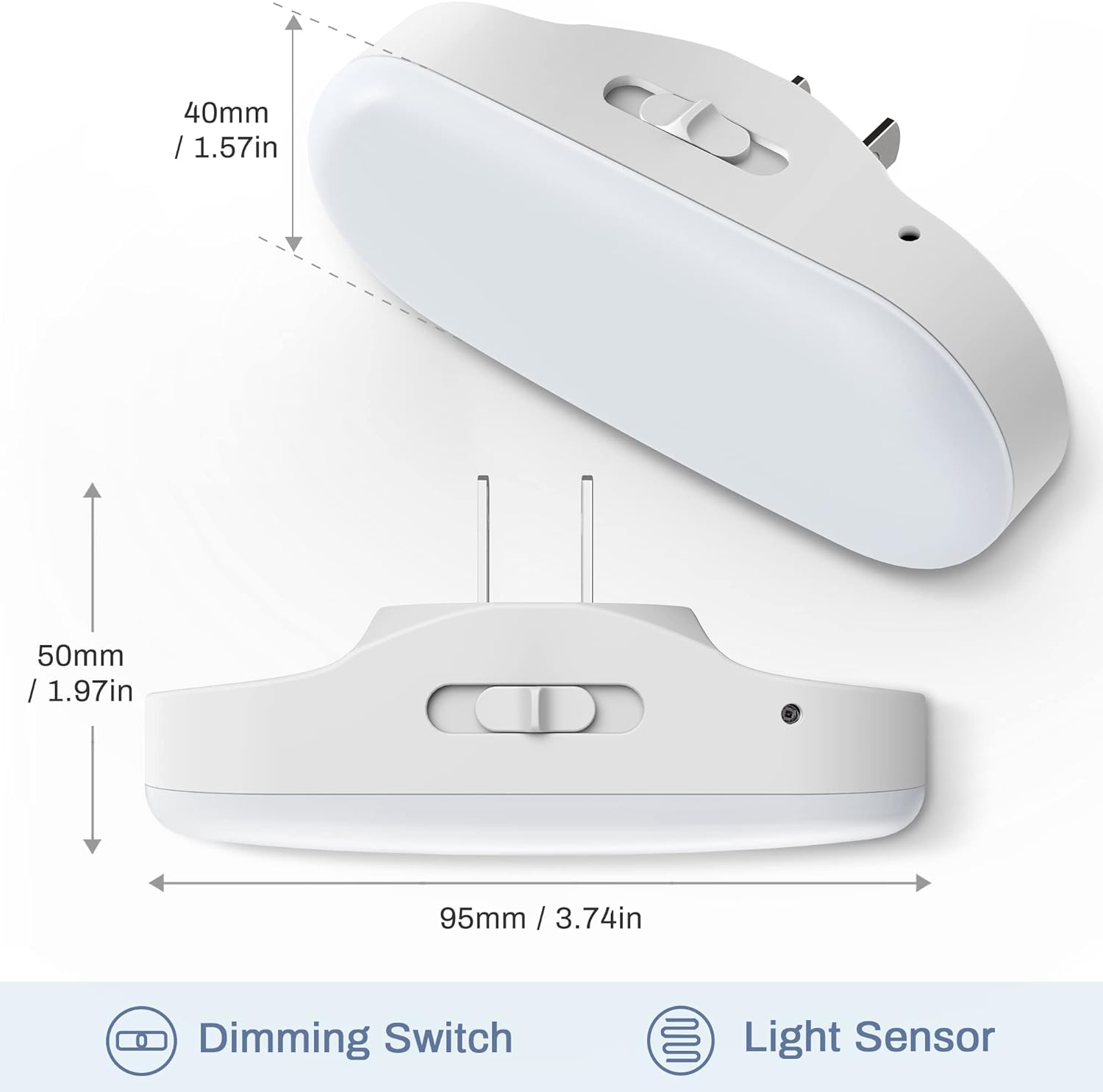 Detalle 2 de DORESshop NL007 Plug-In LED Night Light, Dimmable 0–100 Lumens, Dusk-to-Dawn Sensor
