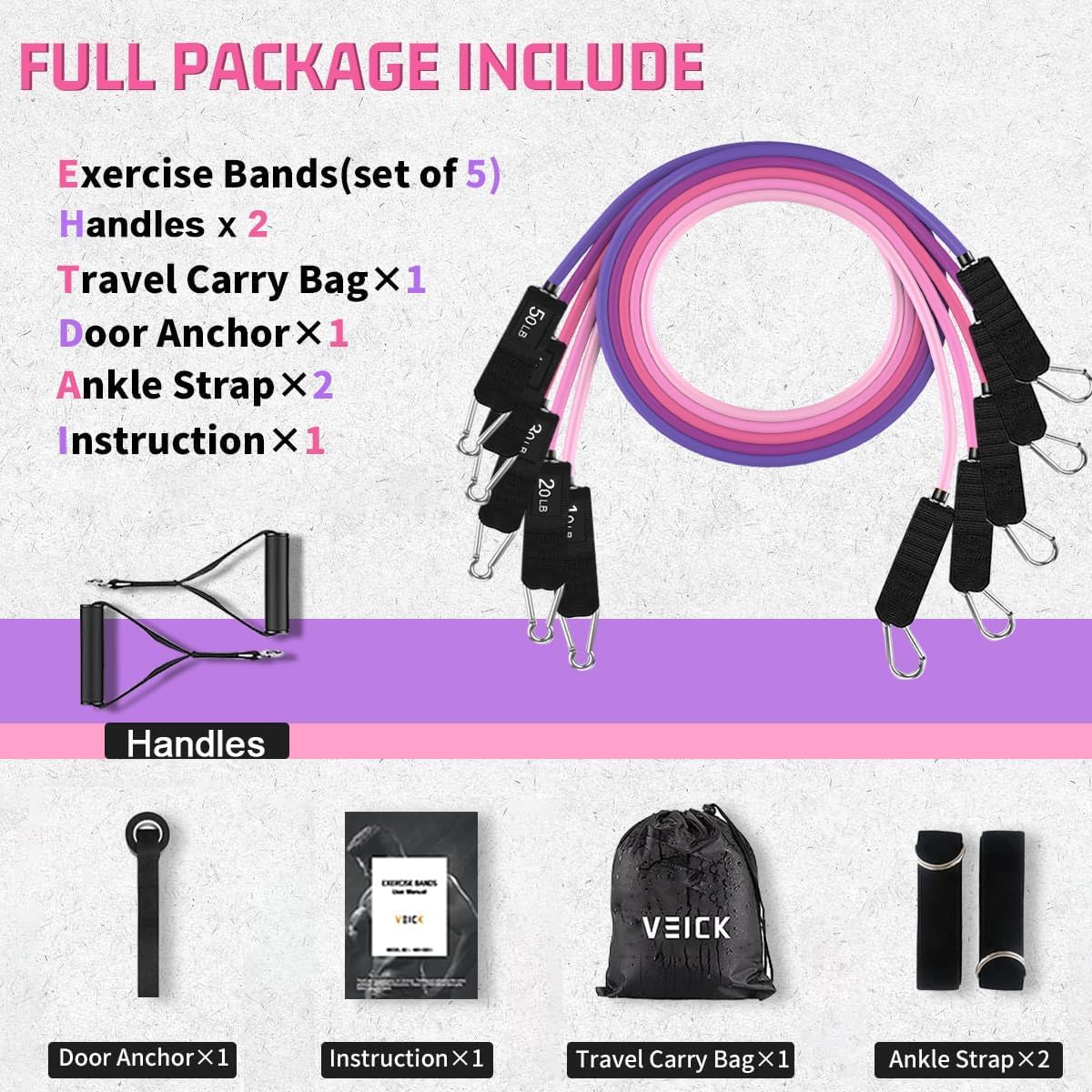 Thumbnail 1 de VEICK Resistance Bands with Handles – 5-band set for Home Fitness
