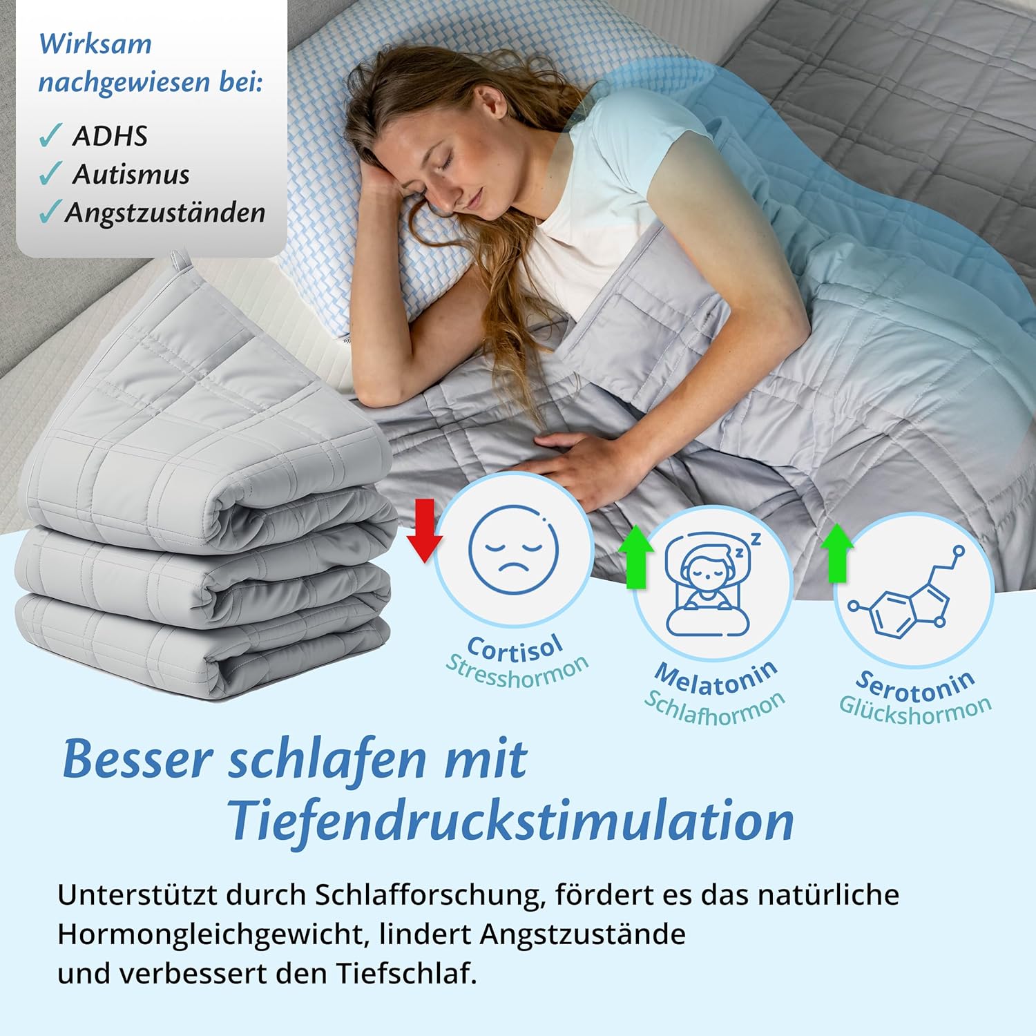 Thumbnail 5 de Ella Gewichtsdecke 135×200 cm, 9 kg – Anti-Stress Therapie-Blanket aus 100% Baumwolle, grau