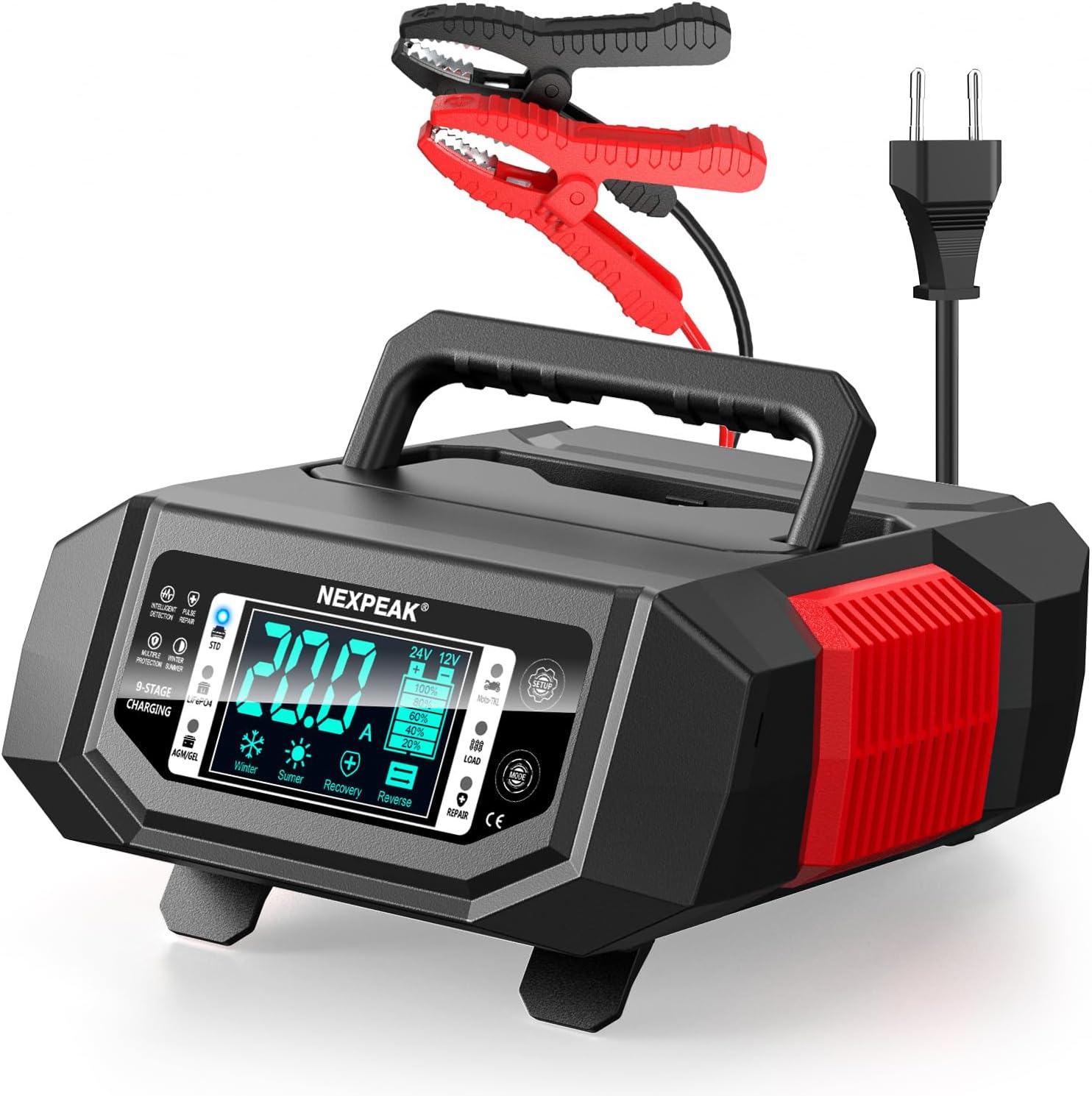 NEXPEAK 1-20A Autobatterie-Ladegerät (Erhaltungslader) für 12/24V LiFePO4 & Blei-Säure