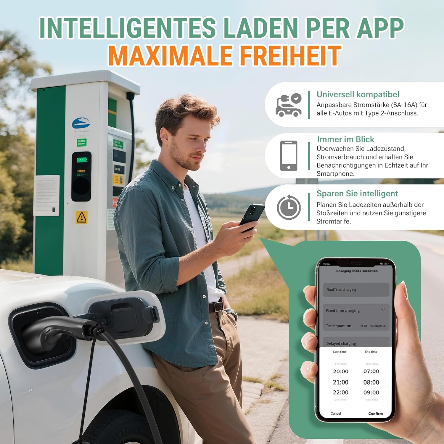 Detalle 2 de AIMILER Wallbox 11kW mit App 7,6m Kabel