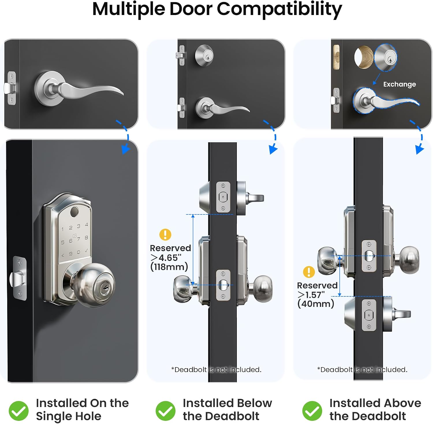 Thumbnail 6 de Veise Smart Door Knob Lock, Satin Nickel