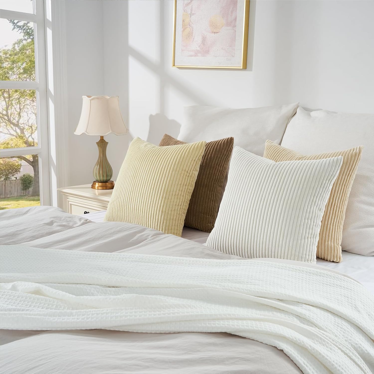 Thumbnail 4 de Topfinel Kissenbezug Beige, 50x50 cm im 4er-Set aus Kordsamt mit Farbverlauf und verdecktem Reißverschluss