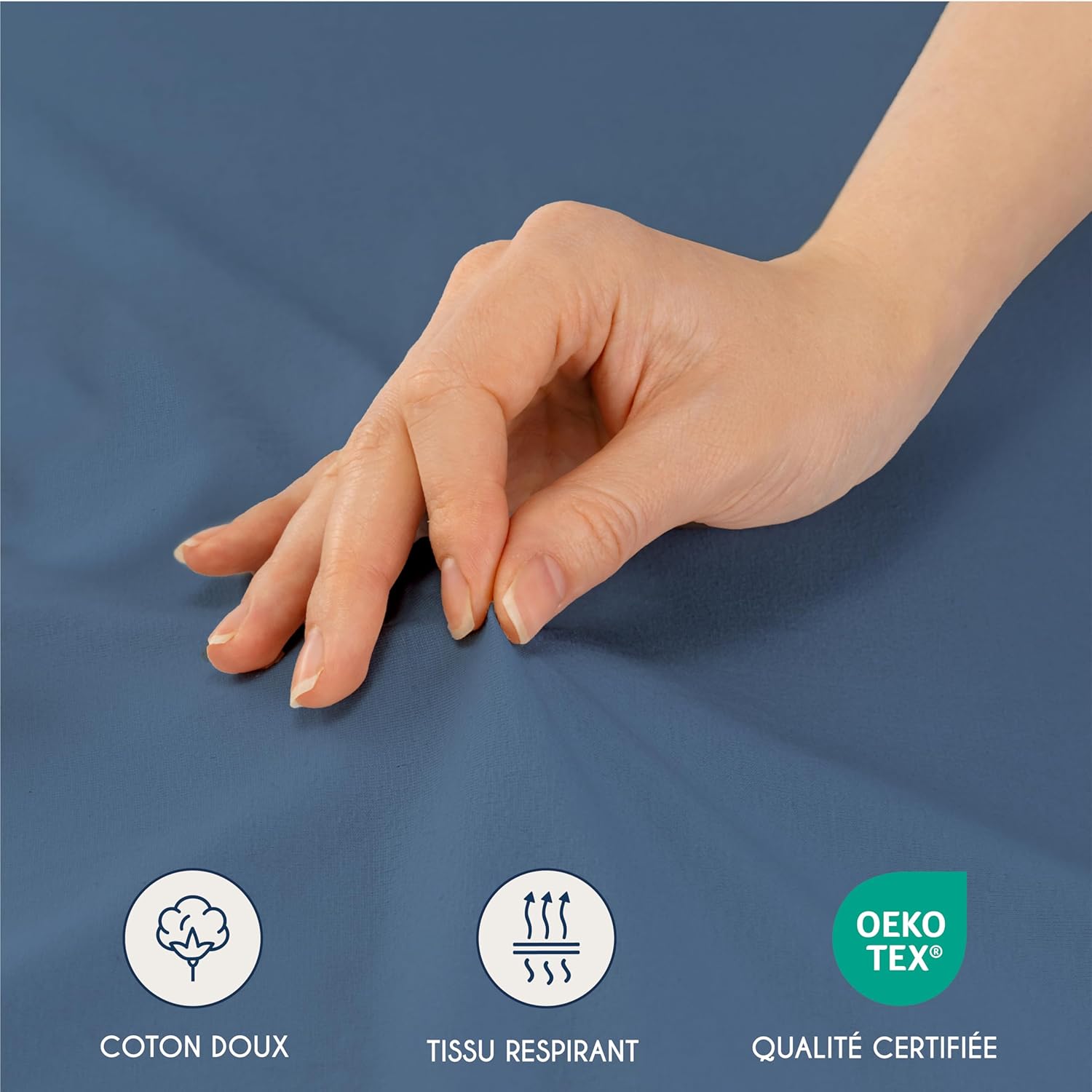 Thumbnail 4 de Dreamzie Drap Housse 160 x 200 Bleu – coton jersey certifié OEKO-TEX