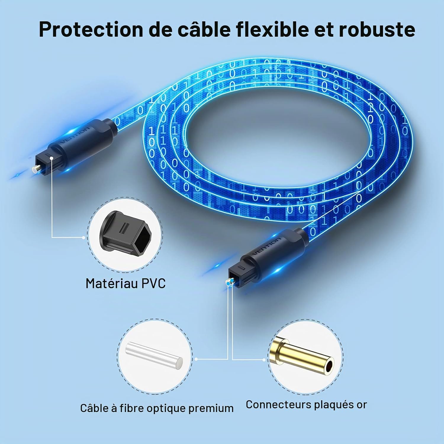 Detalle de Vention Toslink optische audiokabel van 1 m met 24K vergulde stekkers