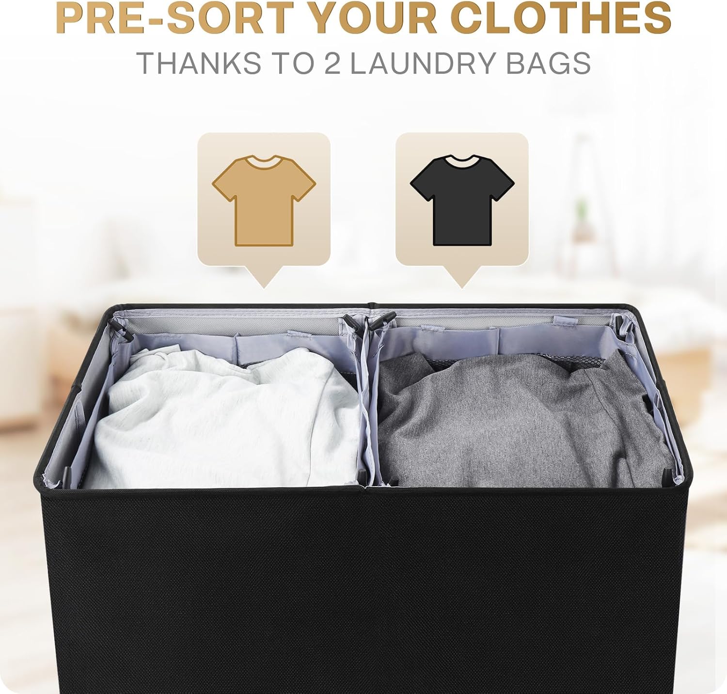 Thumbnail 3 de SOLEDI Double Laundry Hamper with Lid