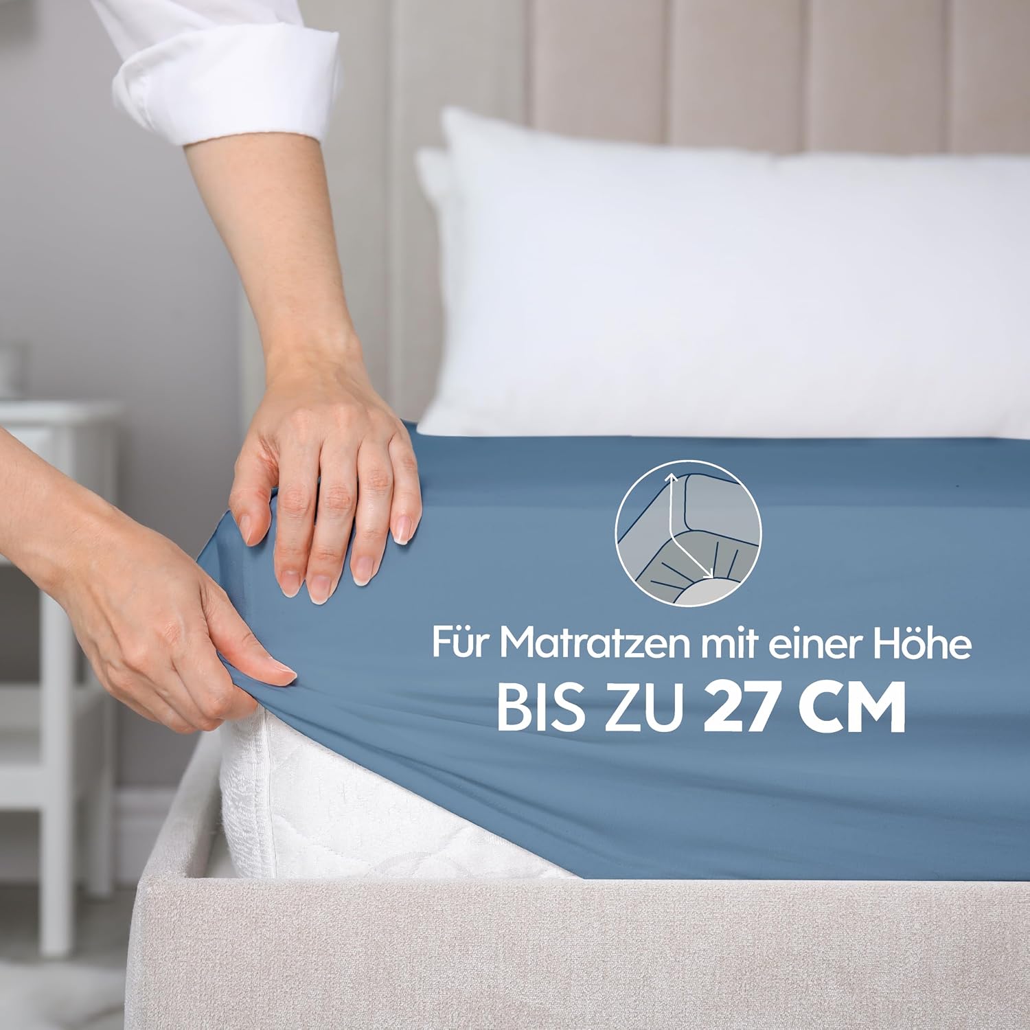 Thumbnail 2 de Dreamzie Premium Spannbettlaken 180x200 cm (Jersey Baumwolle bis 27 cm Matratzenhöhe) – Blau