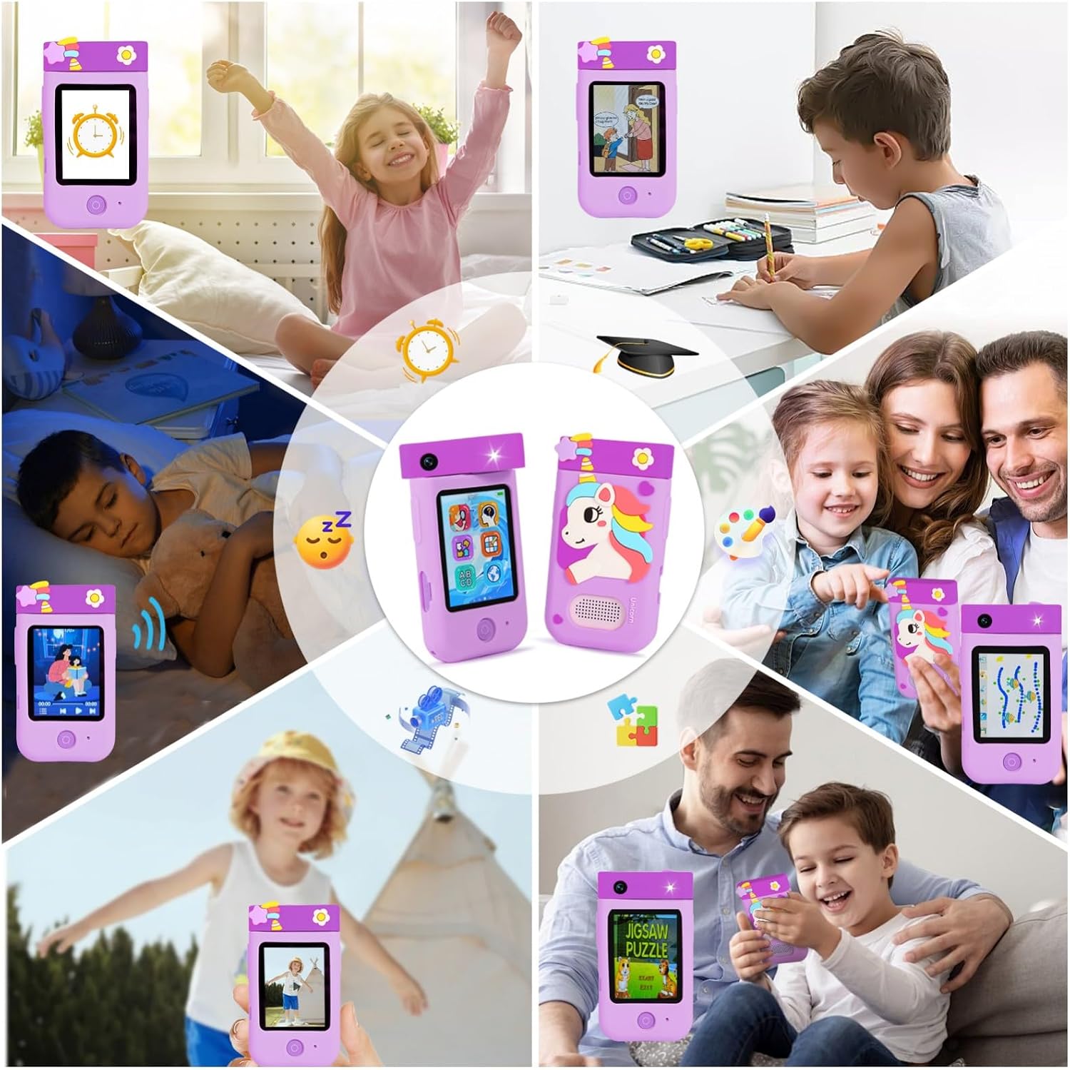 Thumbnail 3 de ARNSSIEN Macchina Fotografica per Bambini A200 con Obiettivo Girevole 180° – 1080P, touchscreen 2,8" e Custodia in Silicone