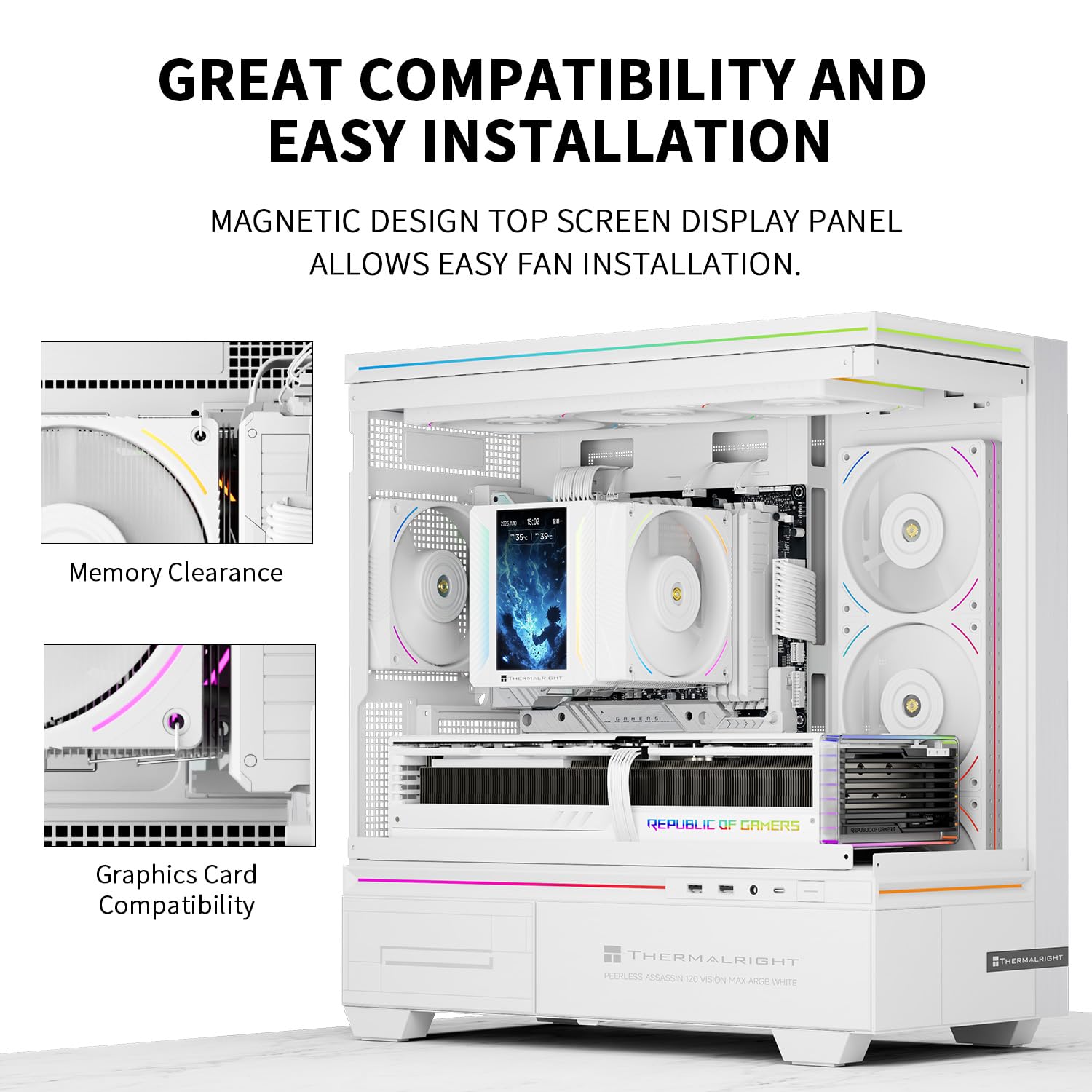 Detalle 2 de Thermalright Peerless Assassin 120 Vision MAX ARGB White CPU Cooler with 5-Inch IPS Display