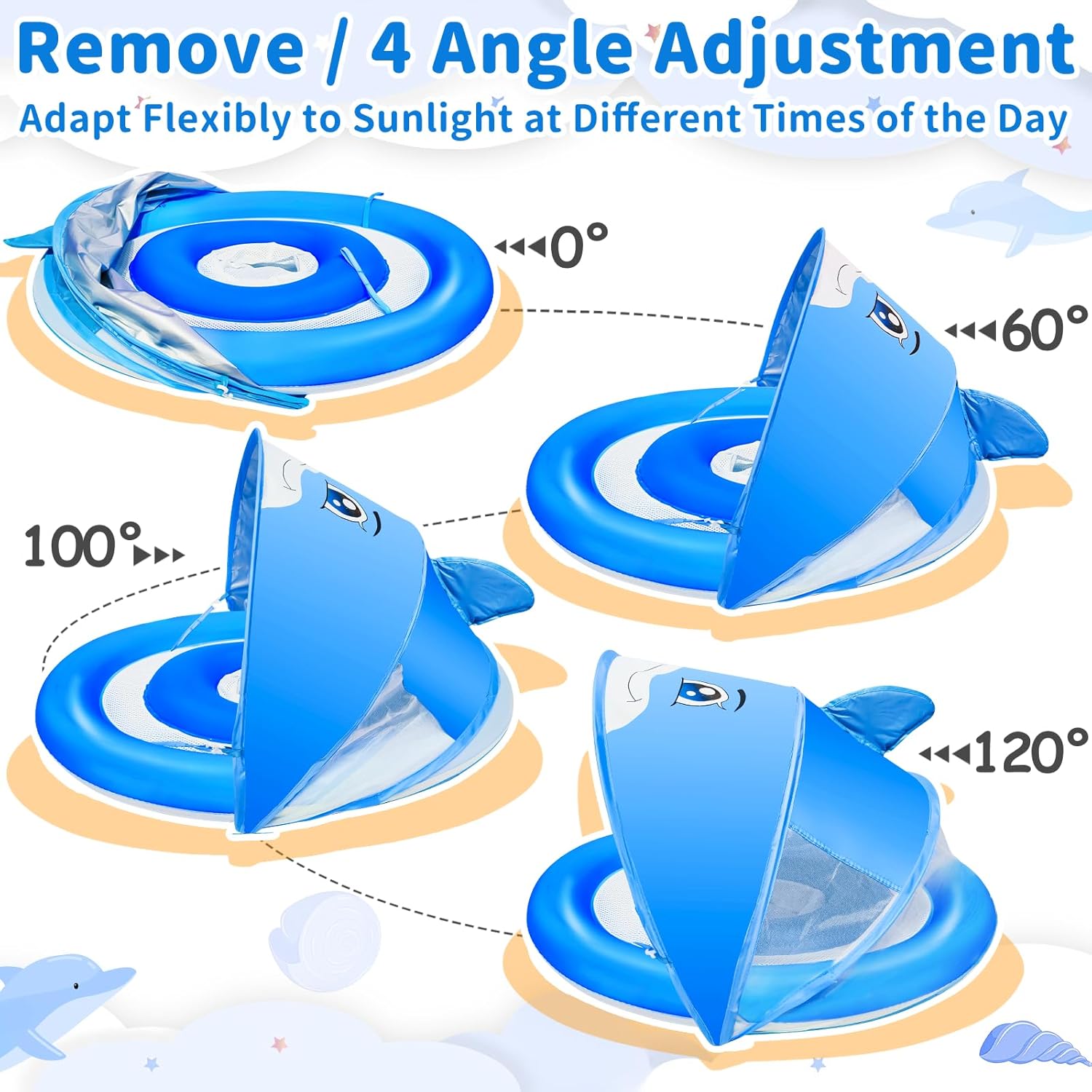 Detalle 2 de Baby Pool Float with Canopy UPF50+ for Ages 6-36 Months: 4-Stage Canopy, Anti-Tip Seat & Dual Air Chambers