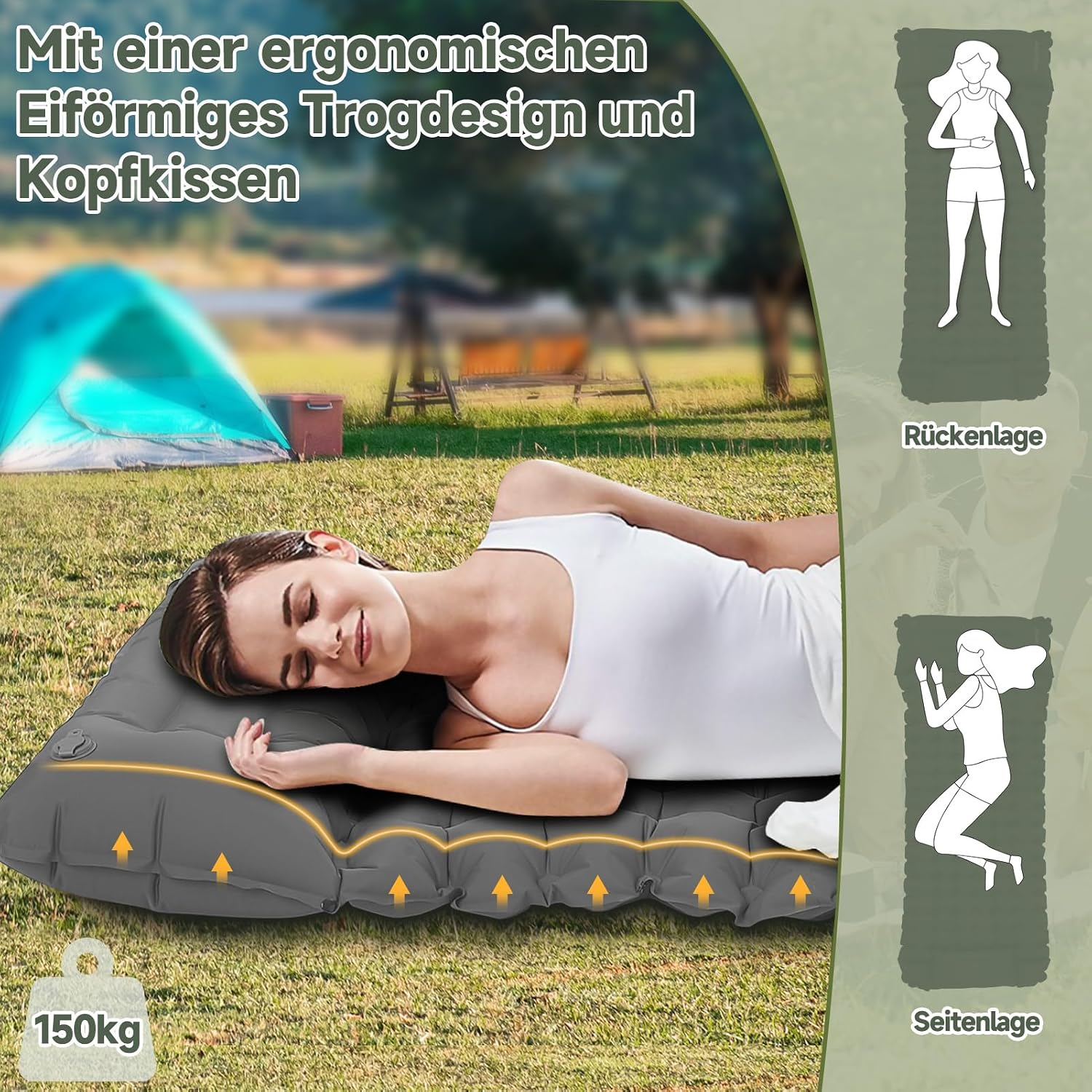 Detalle de HAUSPROFI Isomatte Camping – Ultraleicht, 198 x 64 x 10 cm, mit Fußpumpe