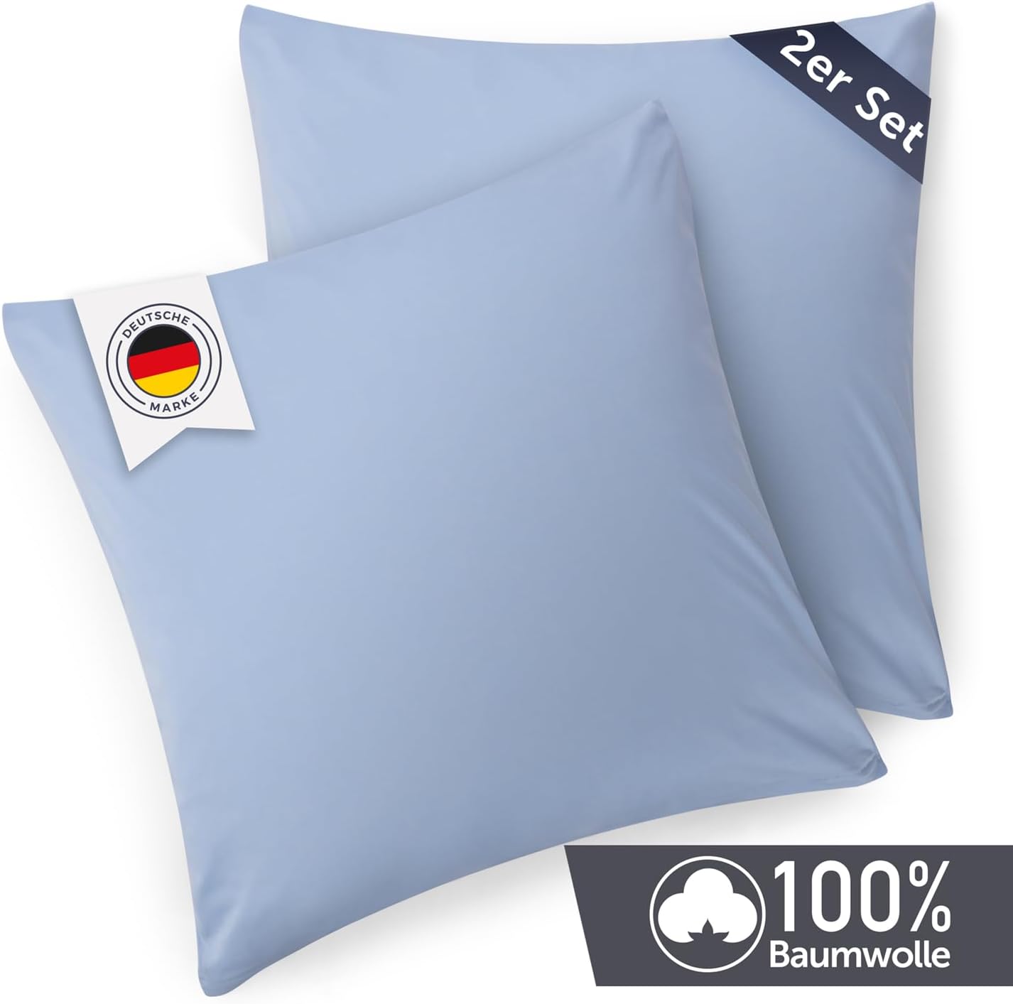 Thumbnail 1 de Blumtal Kissenbezug 40x40 cm im 2er-Set – blau, 100% Baumwoll-Jersey mit Reißverschluss