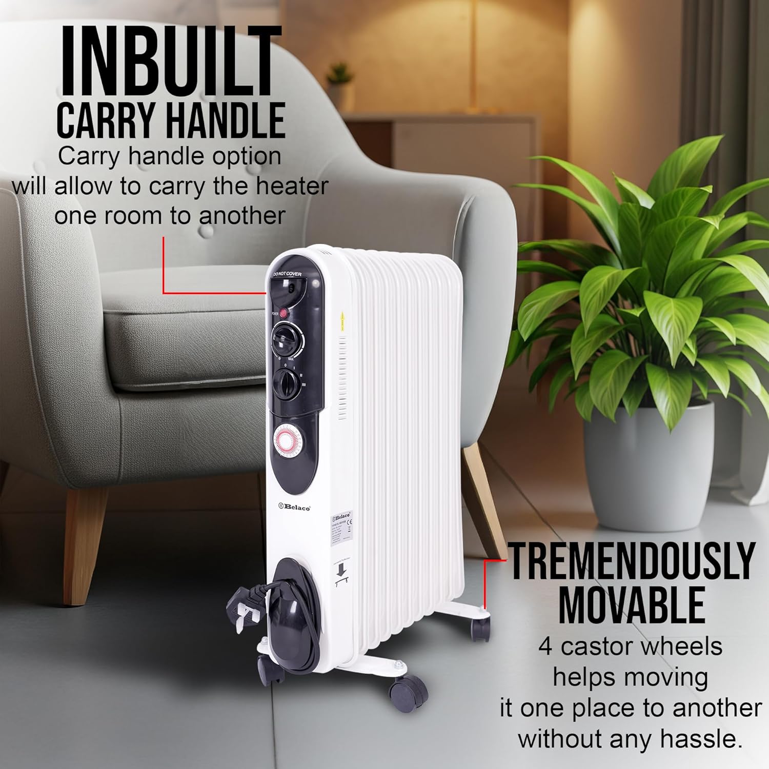 Detalle 1 de Belaco 2500W oil-filled radiator with 24H timer