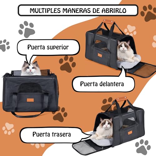 Thumbnail 5 de T-LOVENDO.ES Transportín para perros y gatos transpirable con colchón y tres puertas (12x44x24 cm)