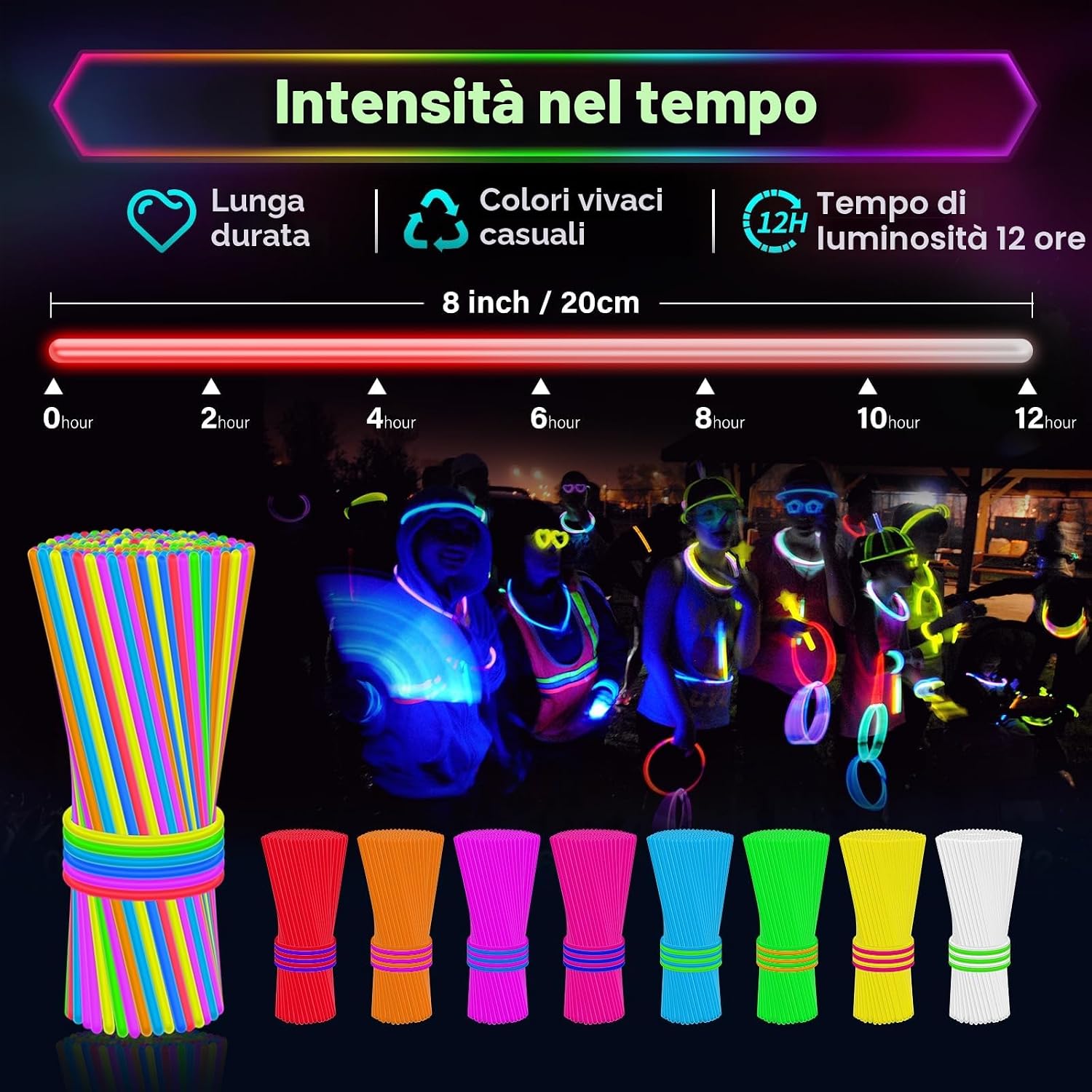 Detalle 2 de Kangtaixin braccialetti luminosi fluorescenti per bambini con 100 bastoncini e 100 connettori