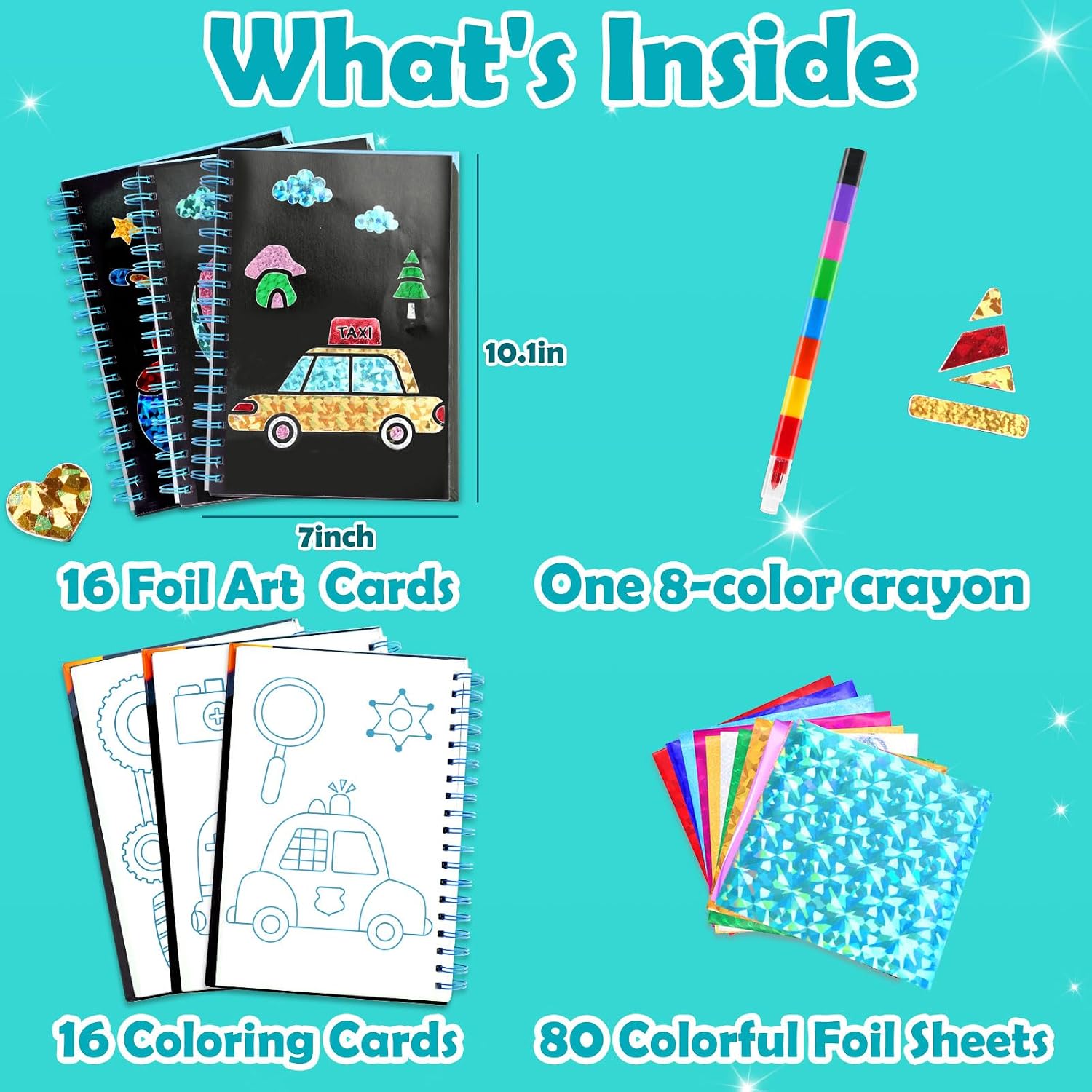 Detalle de LIKYMO Foil Art for Kids (Vehicles) – Foil Craft Book DIY set for ages 4–9