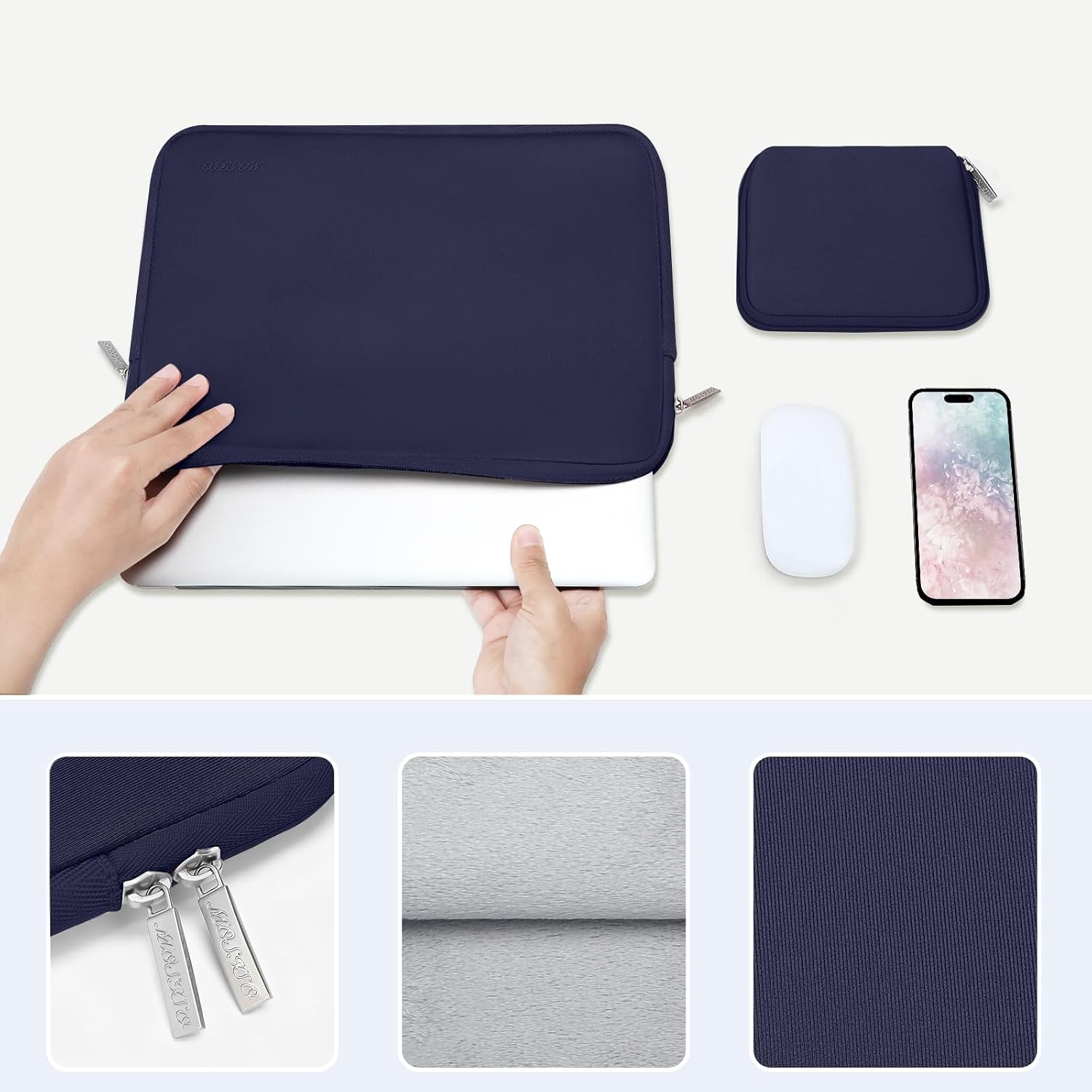 Thumbnail 3 de MOSISO 14 Inch Neoprene Laptop Case with Small Bag – Navy Blue